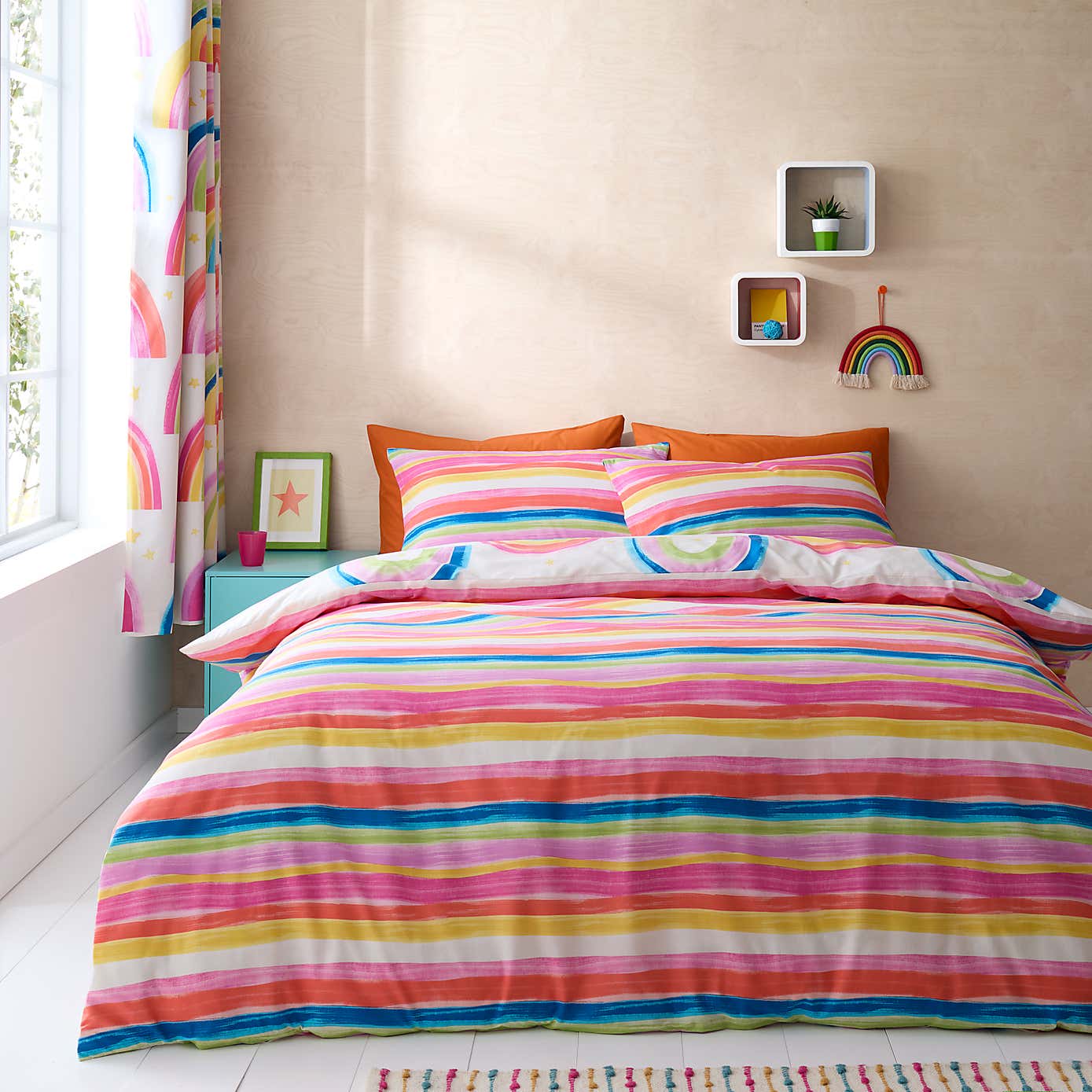 Watercolour Rainbow 100% Cotton Reversible Duvet Cover and Pillowcase Set