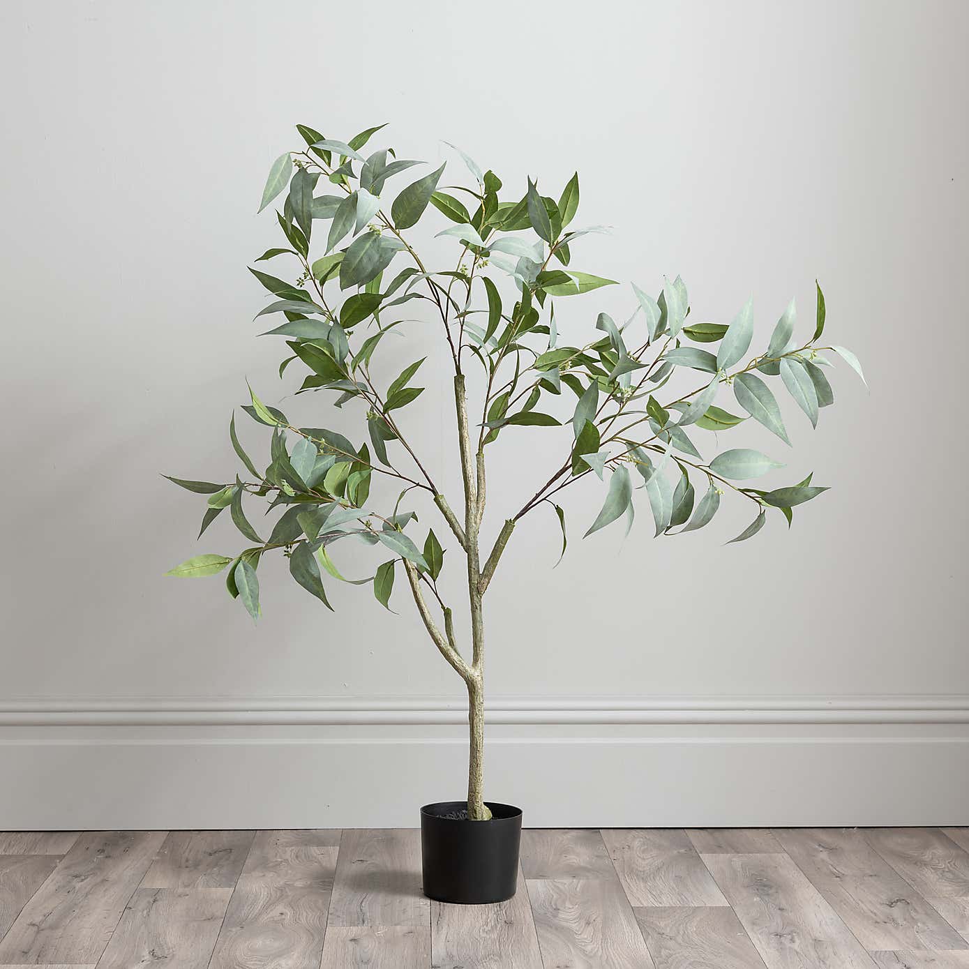 Artificial Green Seeding Gum Tree in Black Plant Pot