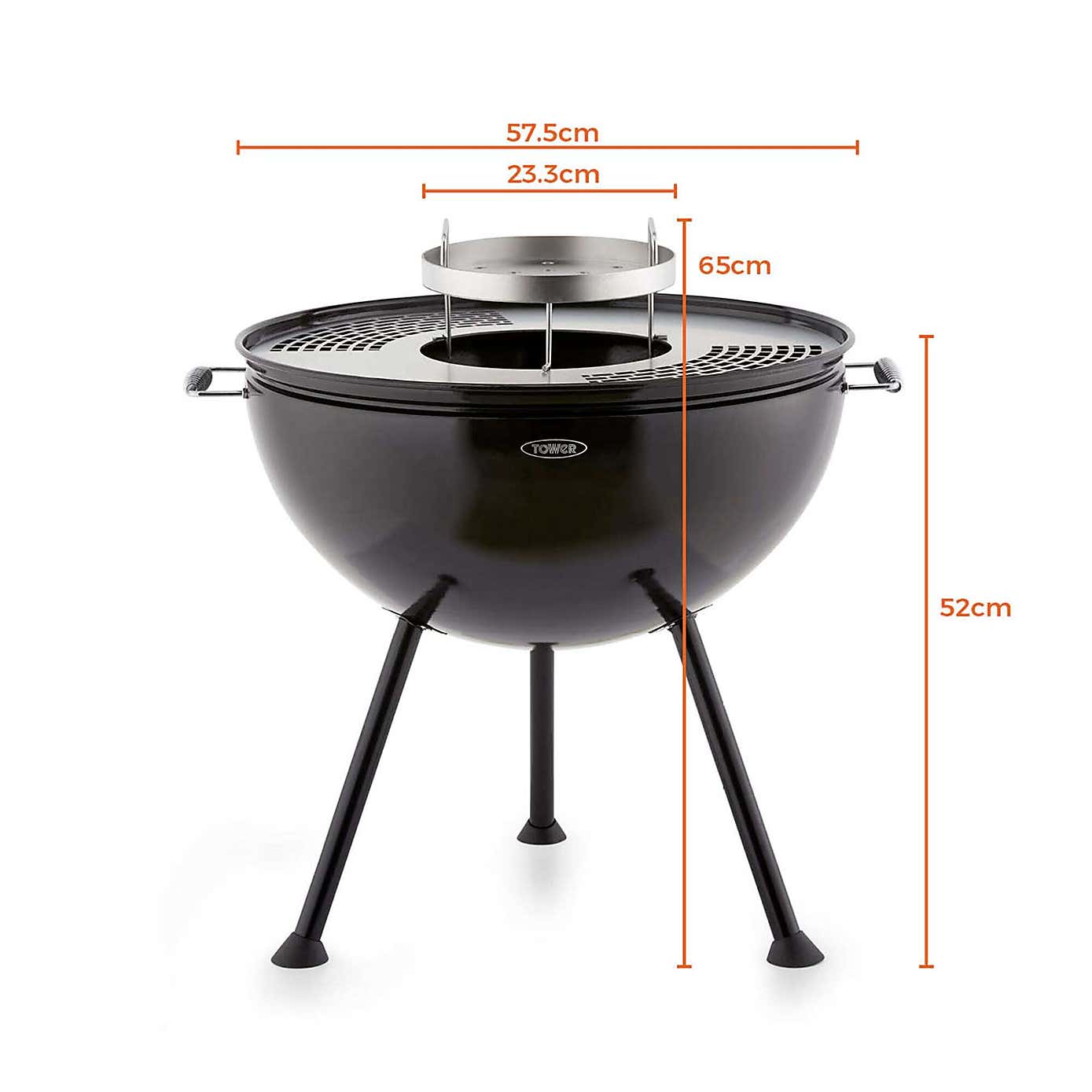 Tower Sphere Charcoal Pit 'n' Grill, Black Steel