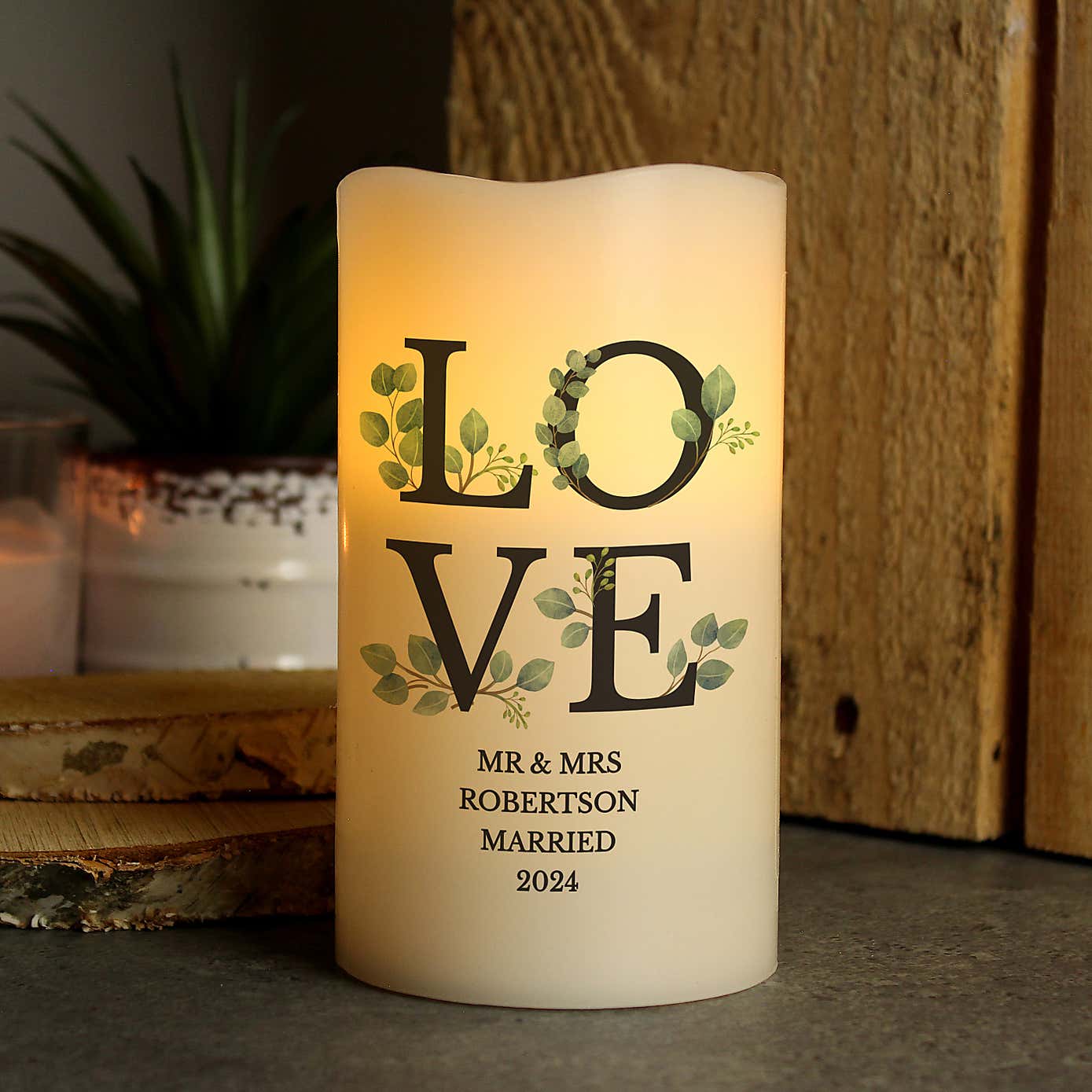 Personalised Botanical LOVE Led Candle