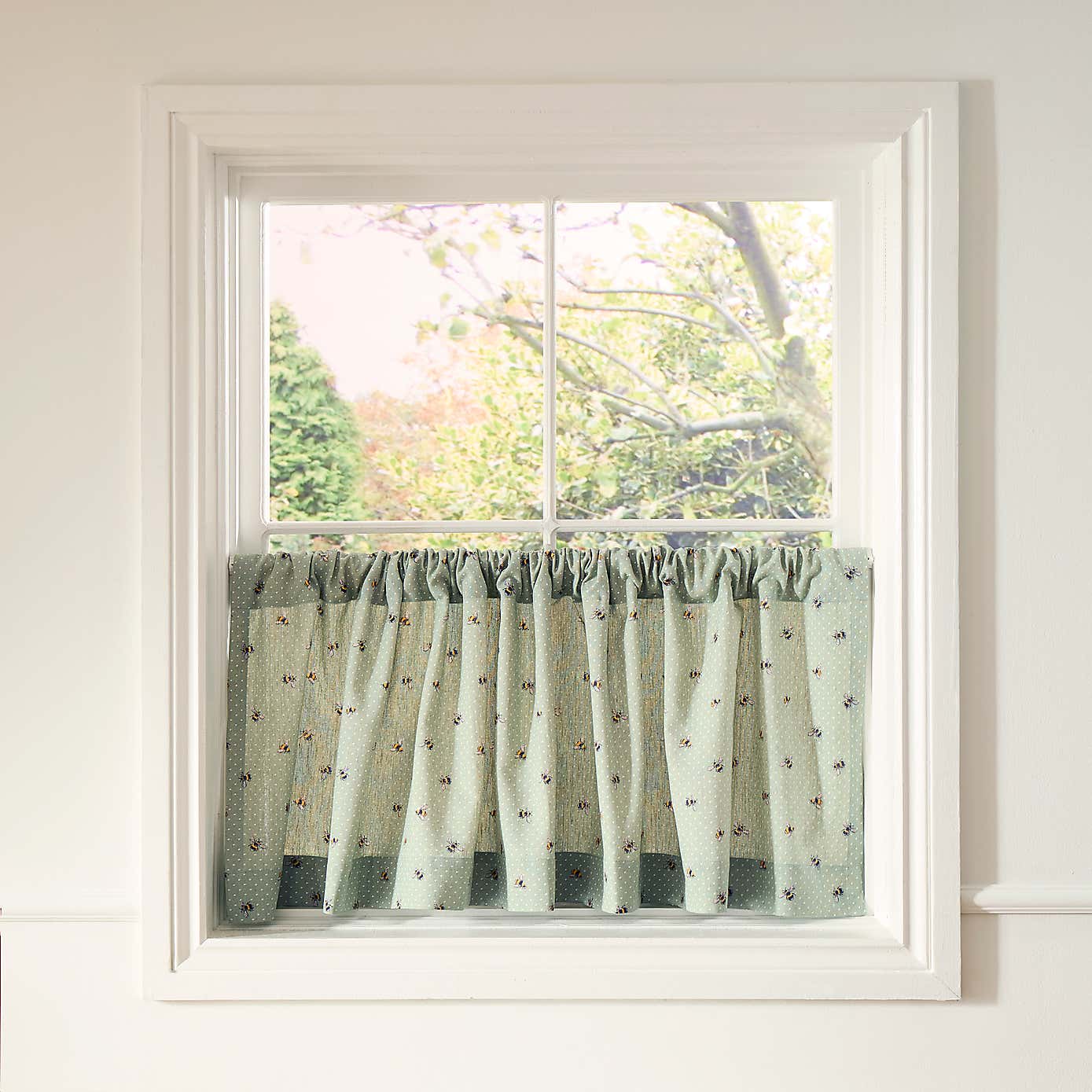 Bees Café Style Unlined Slot Top Single Curtain