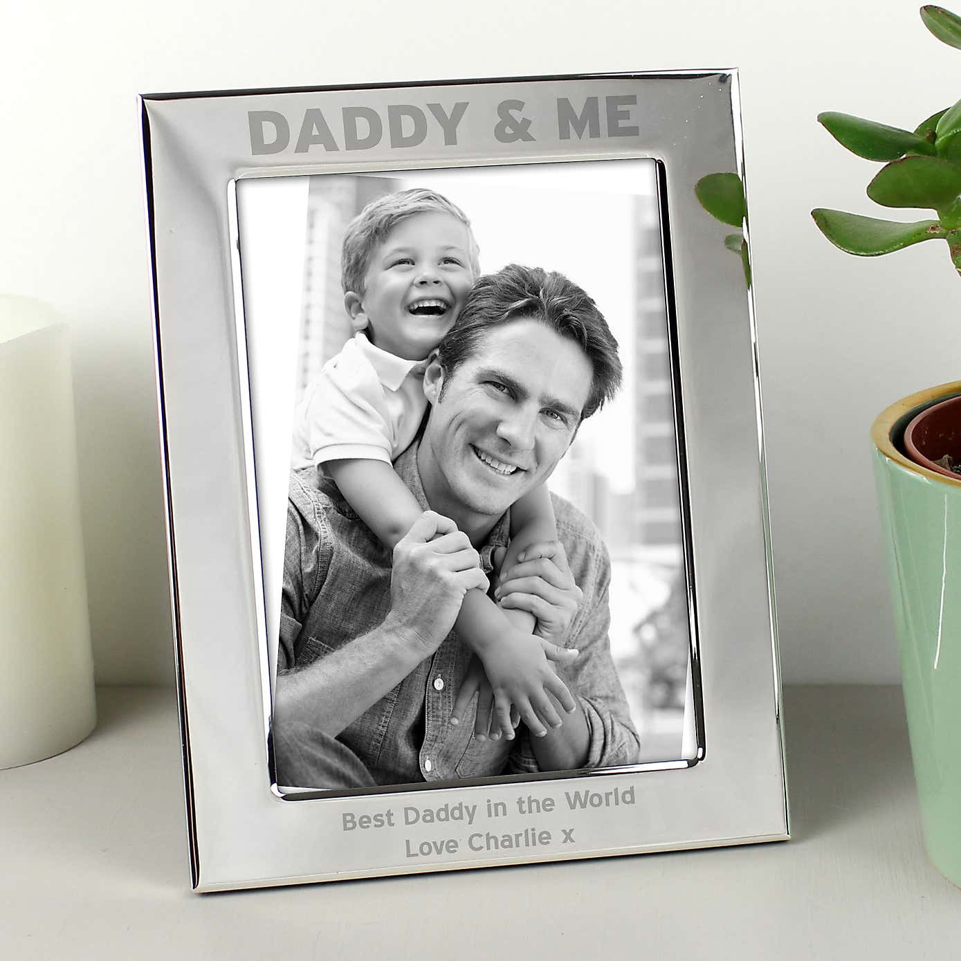 Personalised Silver Daddy and Me Portrait Photo Frame