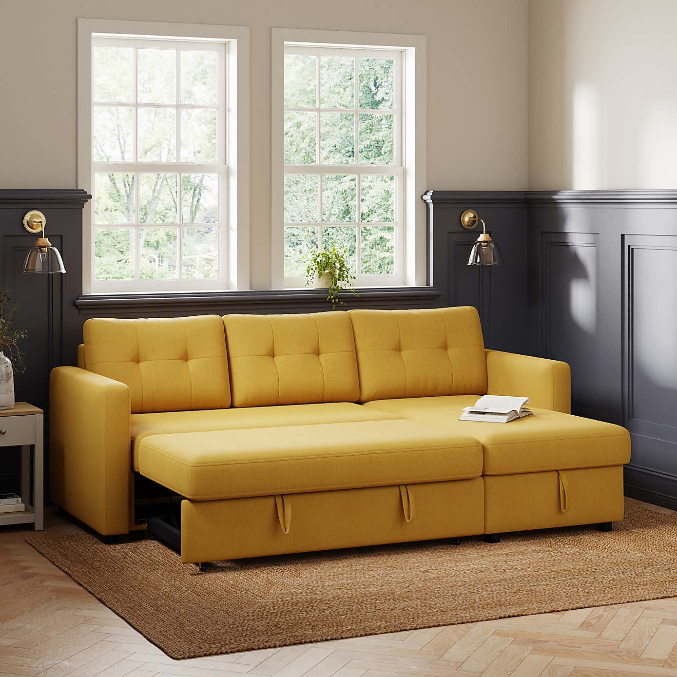 Barker Flatweave Trundle Corner Chaise Sofa Bed