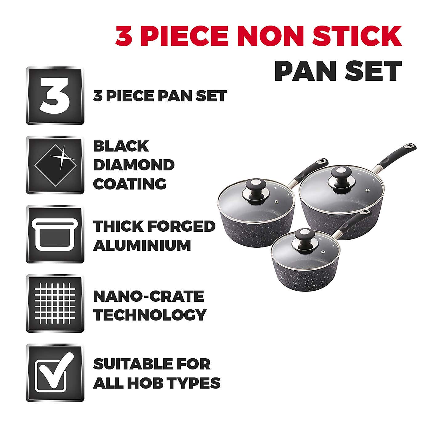 Tower Precision Non-Stick Aluminium 3 Piece Saucepan Set