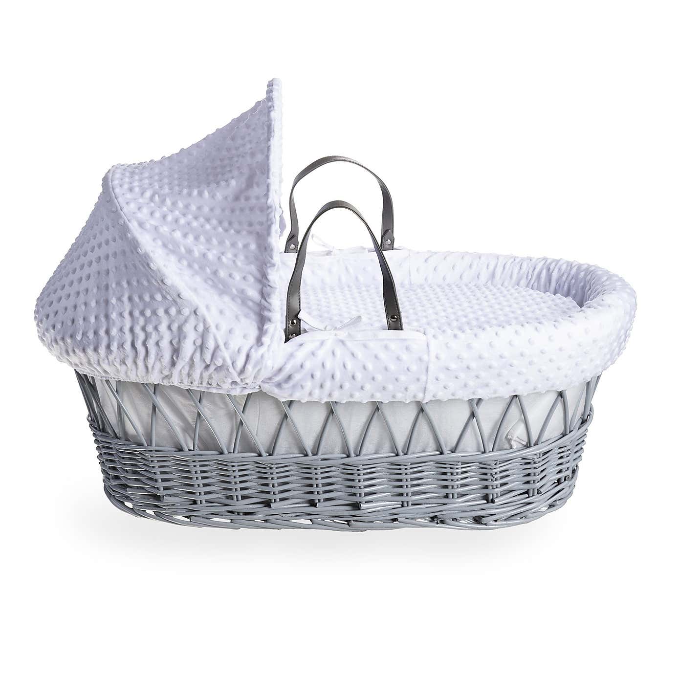 Clair de Lune Dimple Wicker Moses Basket with Deluxe Grey Rocking Stand