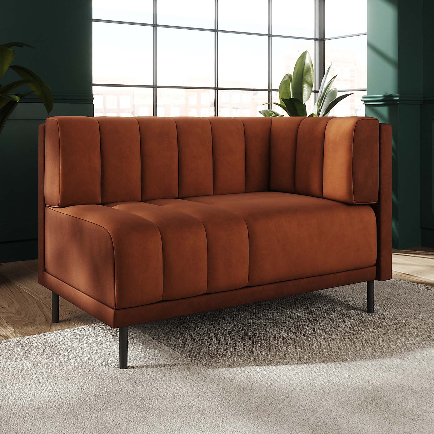 Amali Corner Dining Bench, Matte Plush Velvet