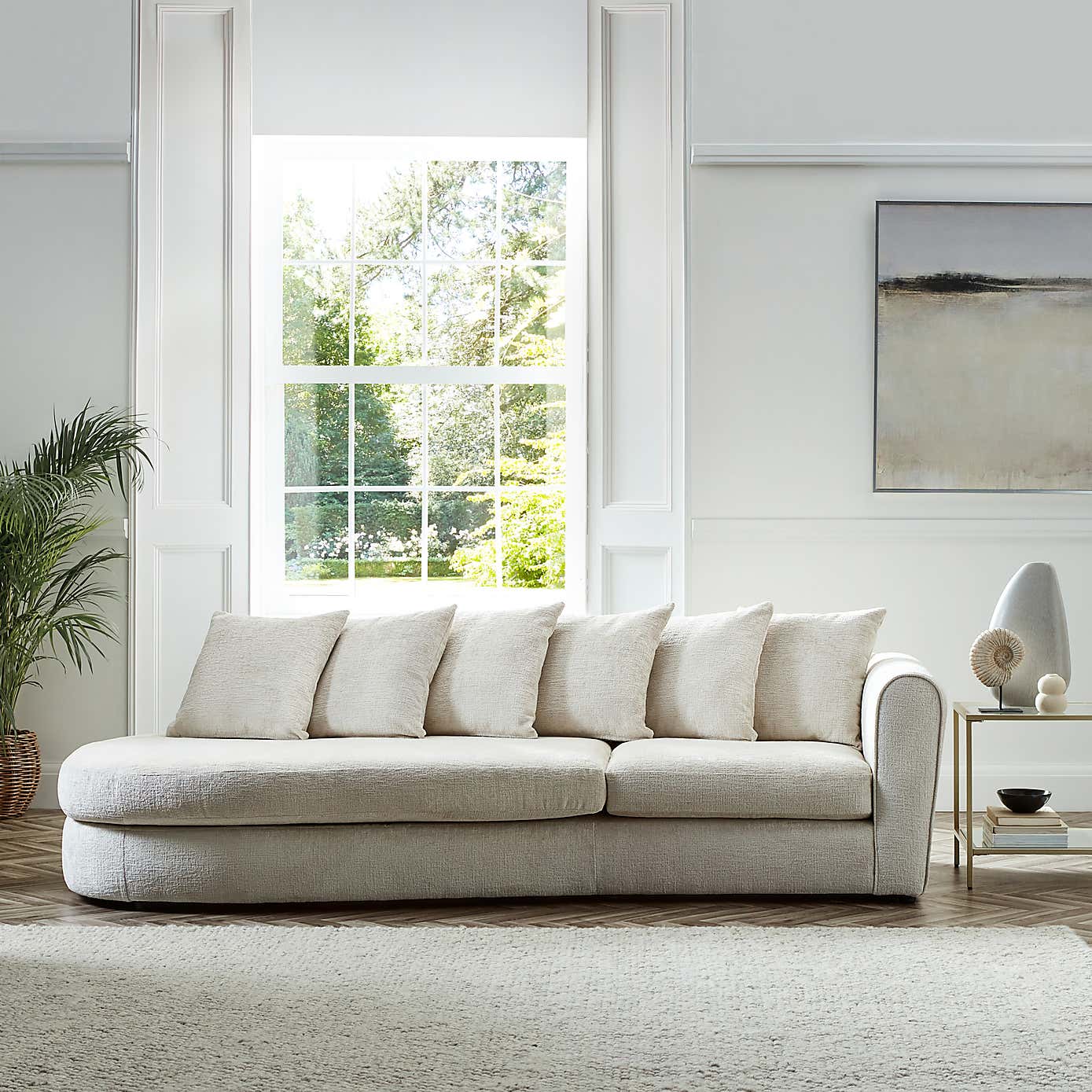 Blake Curved Arm Scatter Back Soft Texture Chenille Corner Chaise