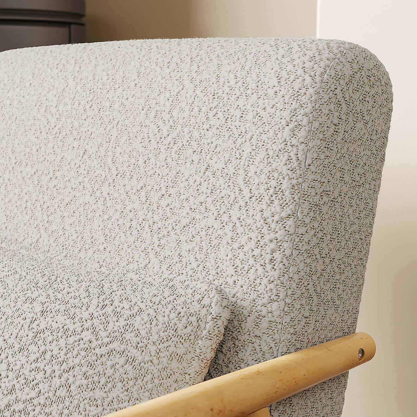 Alpine Spindle Boucle Wooden Arm Accent Chair