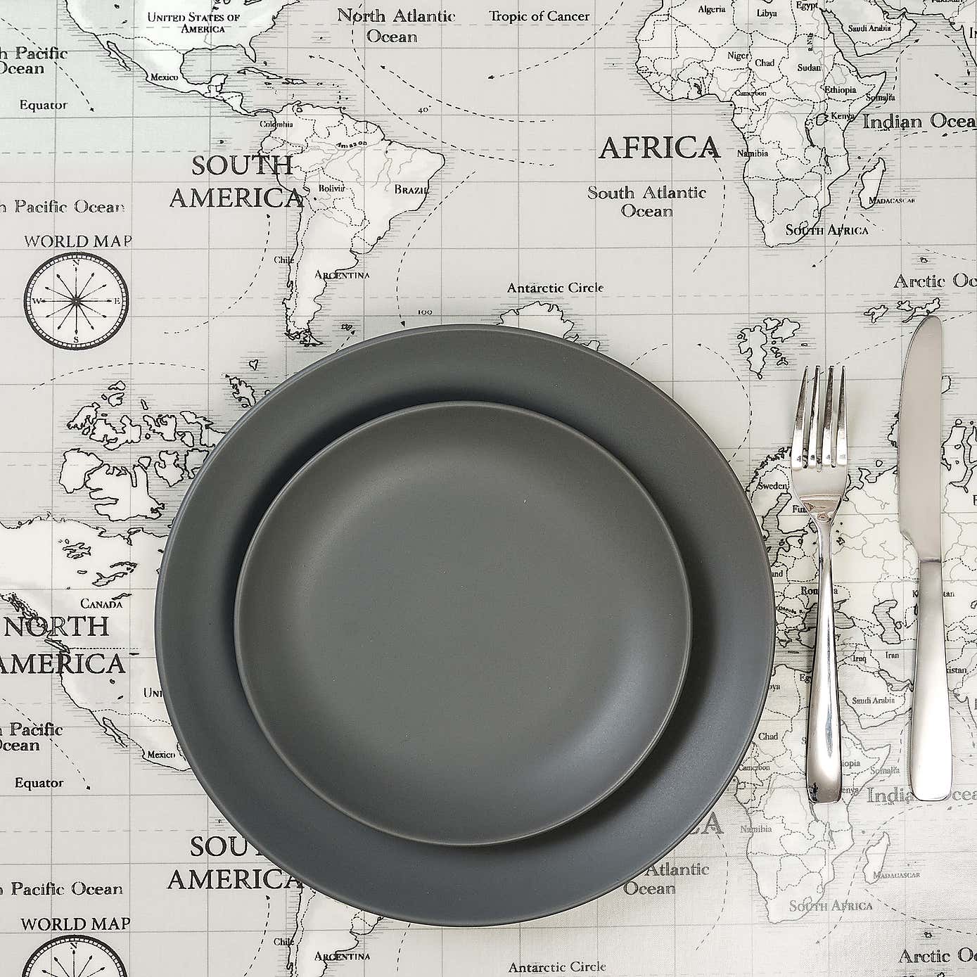 Maps Grey PVC Fabric