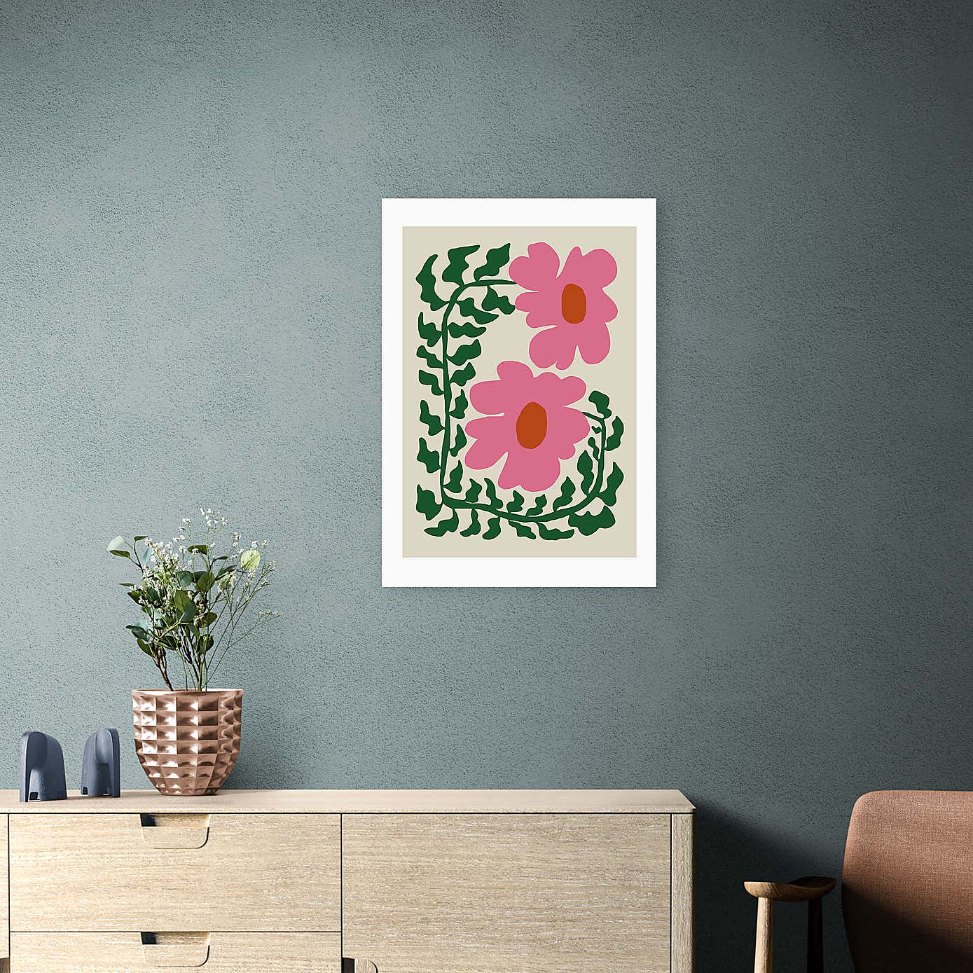 East End Prints Fun Fern And Pink Poppy Print by Miho Art Studio