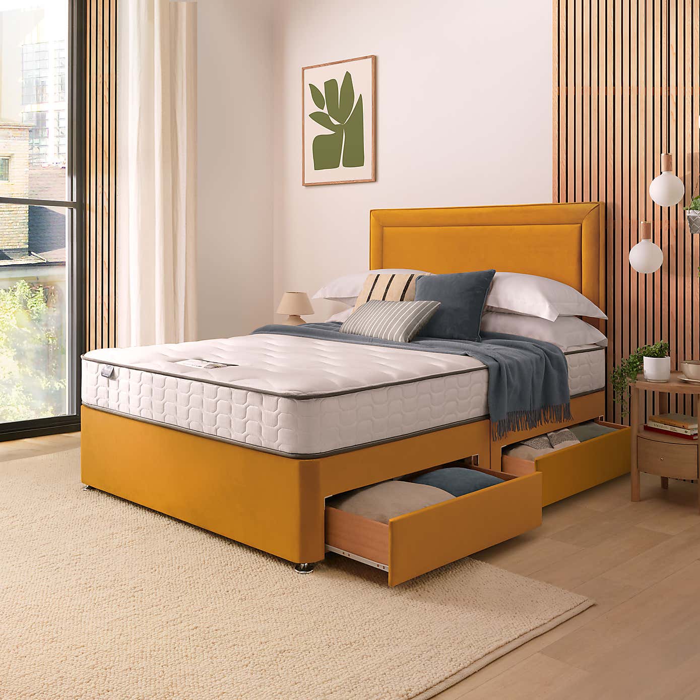 Silentnight 2 Drawer Divan Bed With Velvet Malvern Headboard