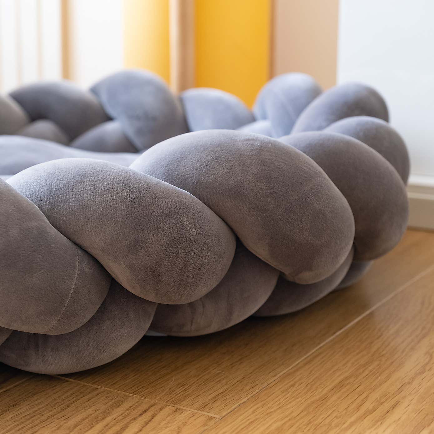 Grey Braided Velvet Pet Bed