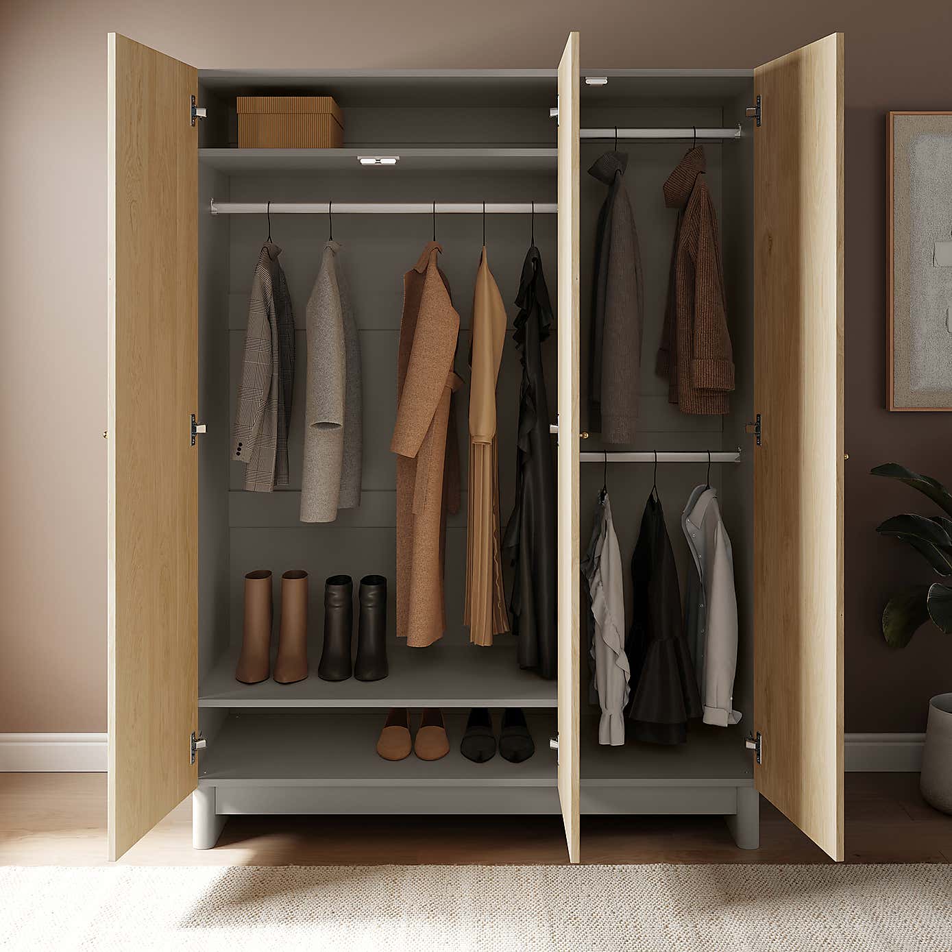 Maeva Triple Wardrobe, Light Oak Effect