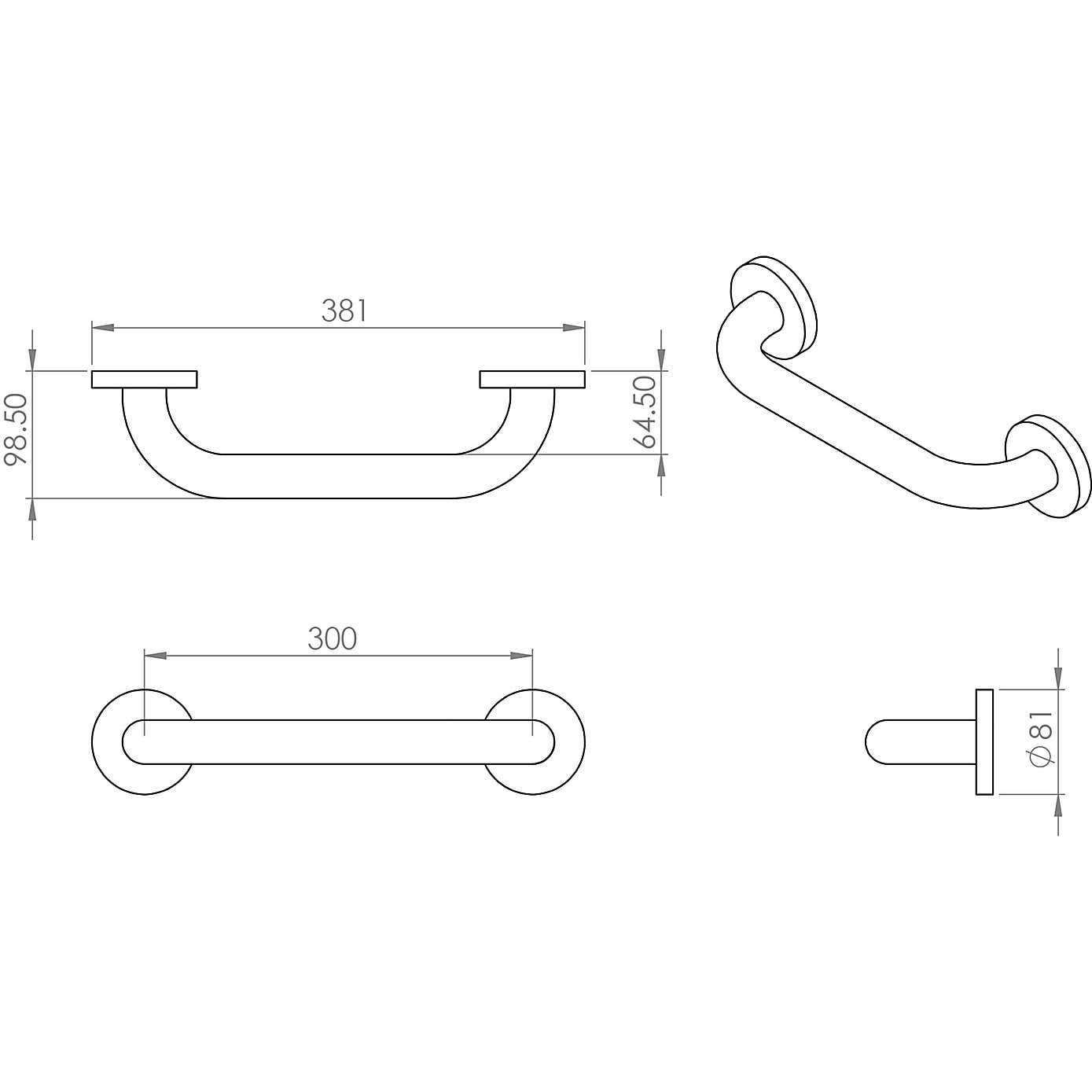 White Stainless Steel Grab Bar