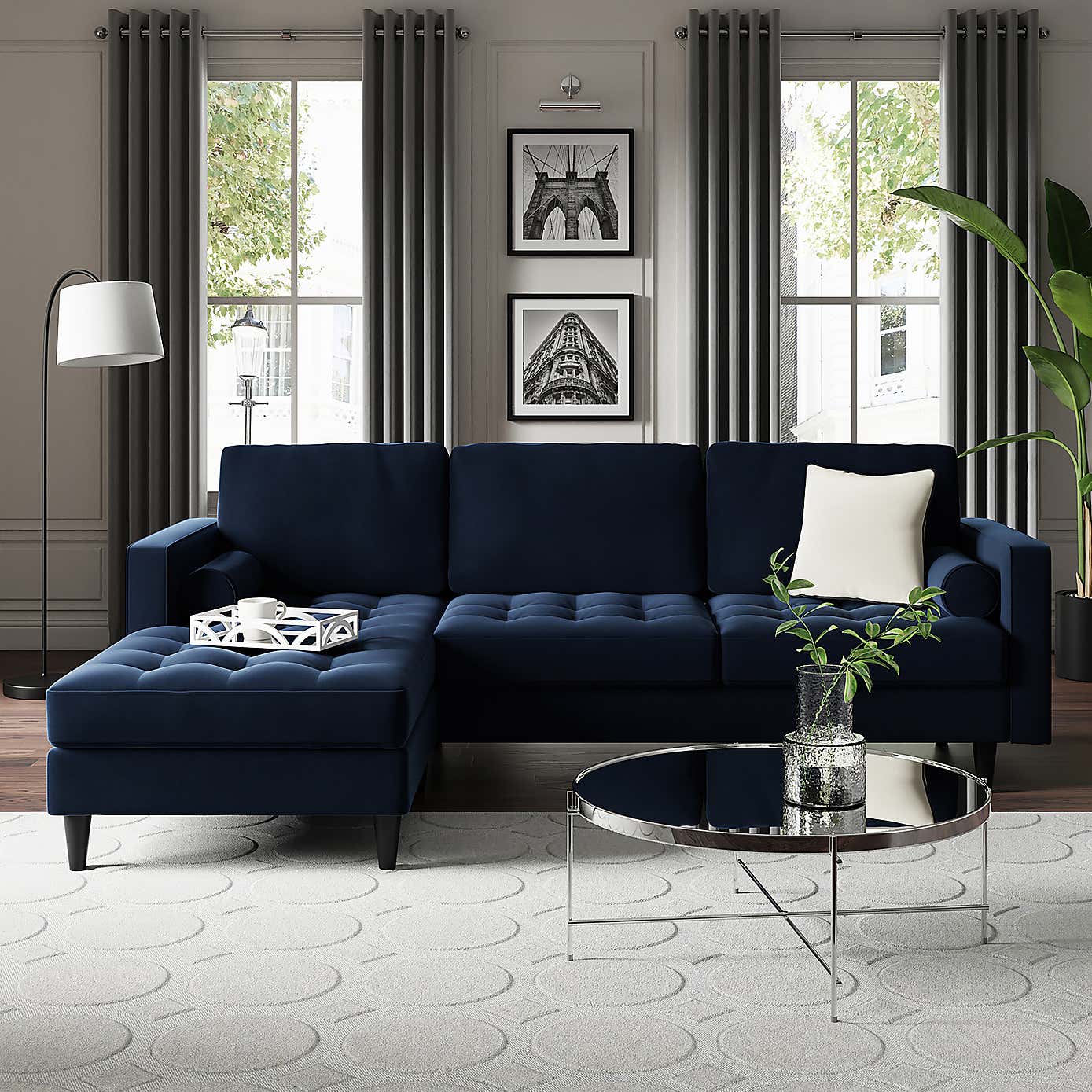 Zoe 4 Seater Corner Double Sofa Bed, Velvet