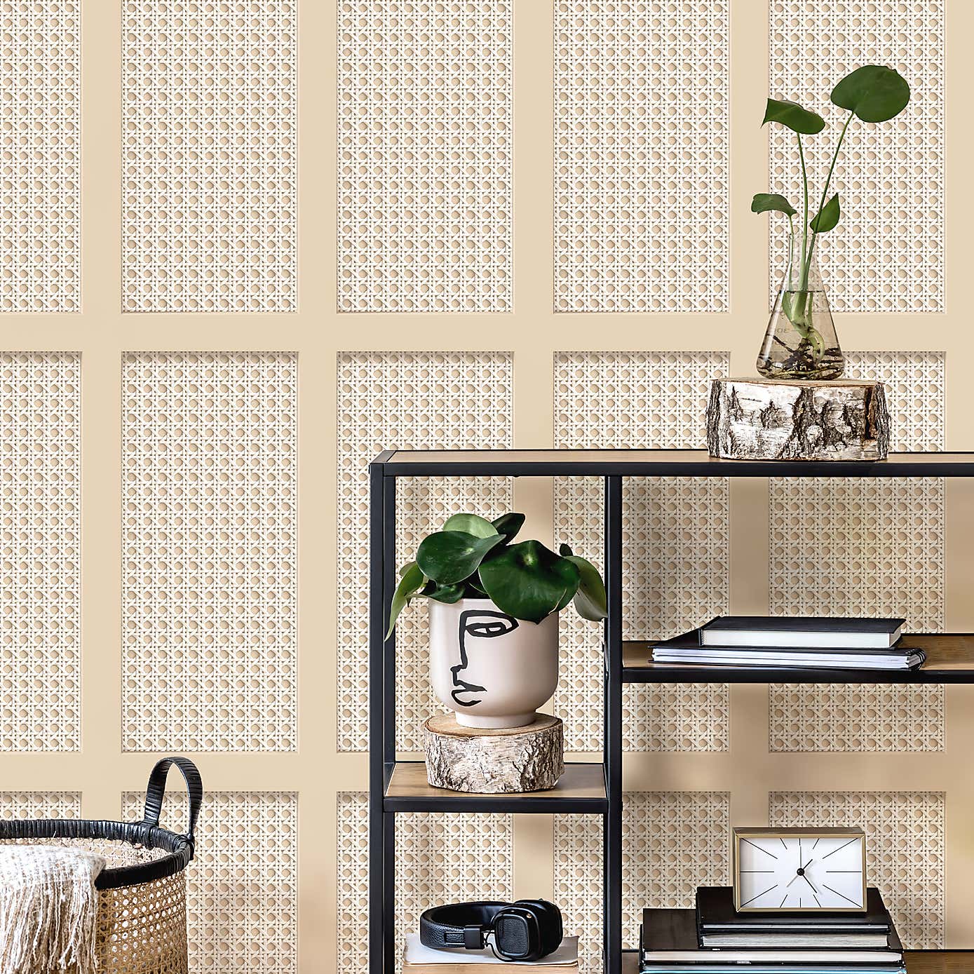 Cane Panel Panelling Wallpaper