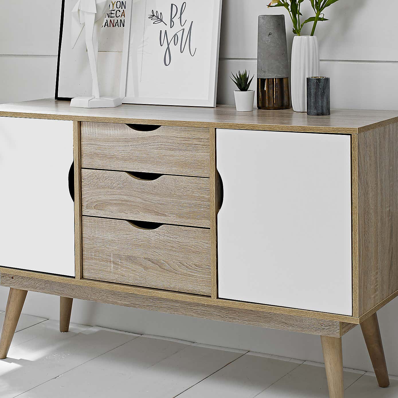 Scandi 3 Drawer White Sideboard