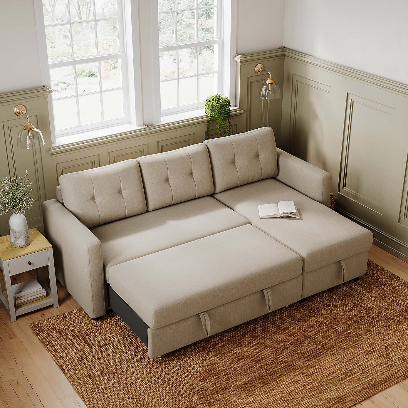 Barker Flatweave Trundle Corner Chaise Sofa Bed
