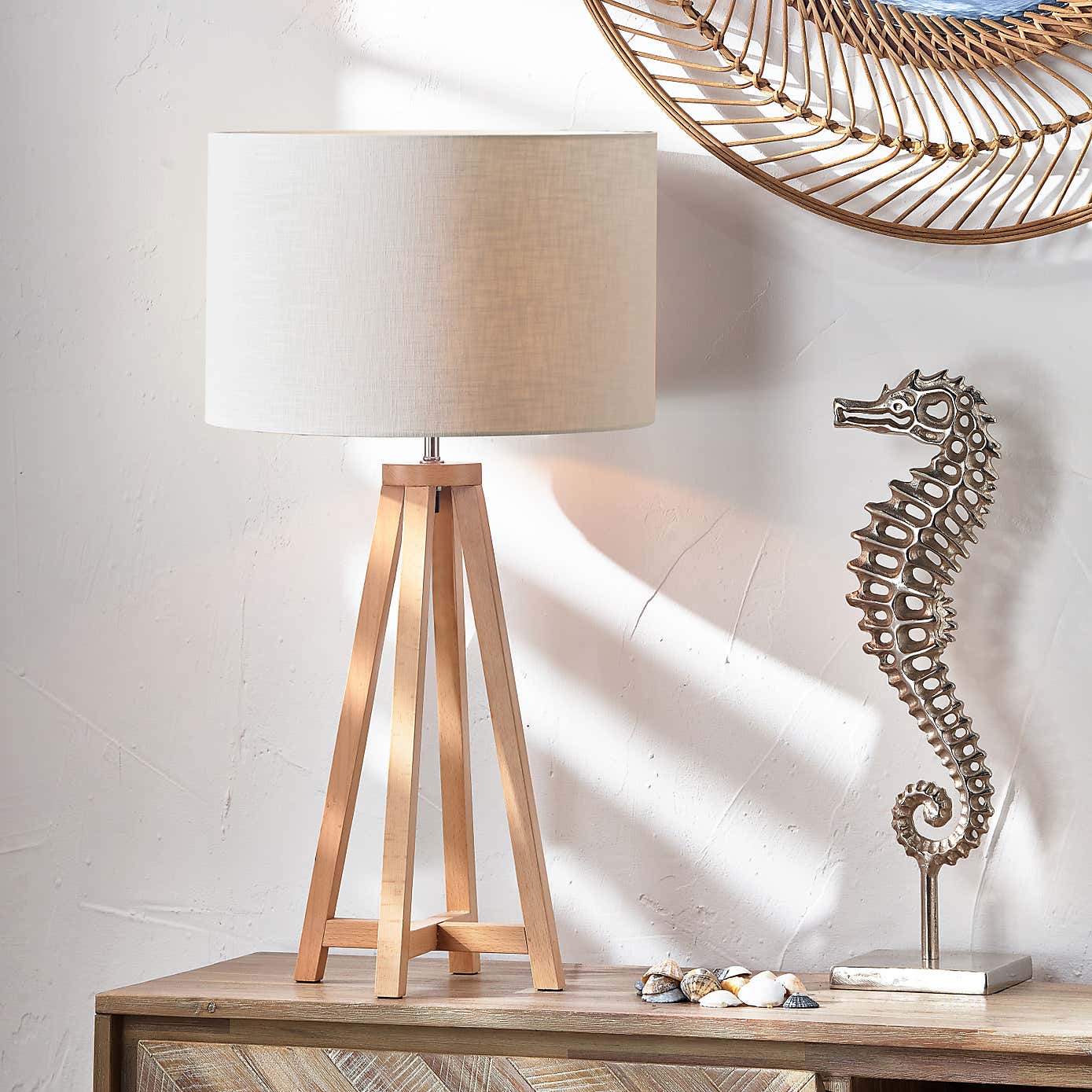 Whitby Wood Tapered 4 Post Table Lamp with 35cm Linen Drum Shade