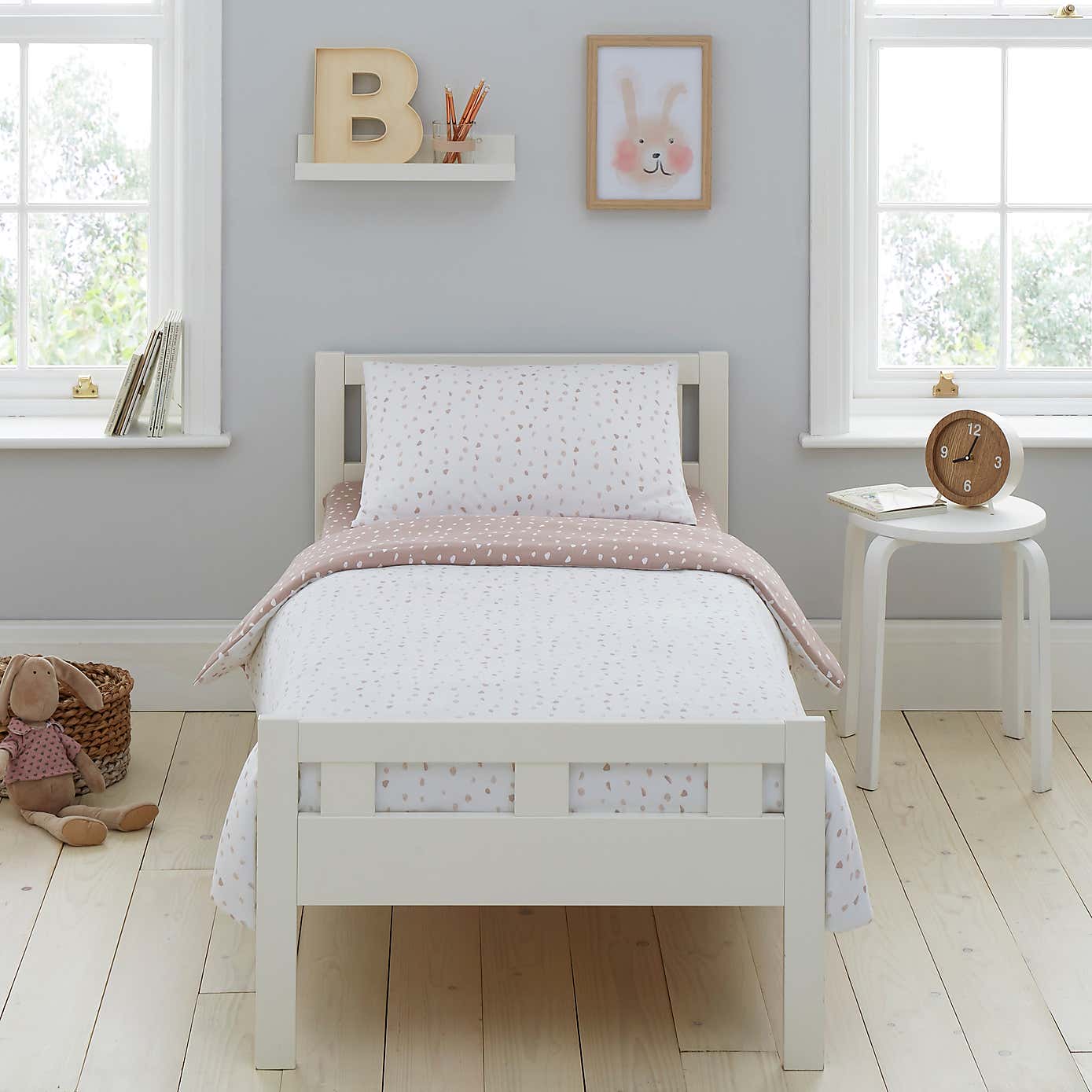 Pink Spotted 100% Jersey Cotton Reversible Duvet Cover and Pillowcase Set