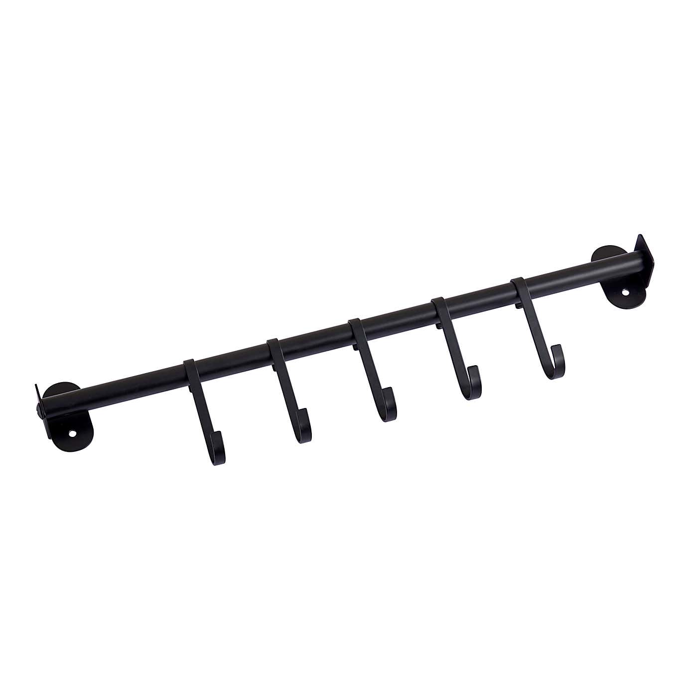 Pack of 5 Matt Black Rail Hooks