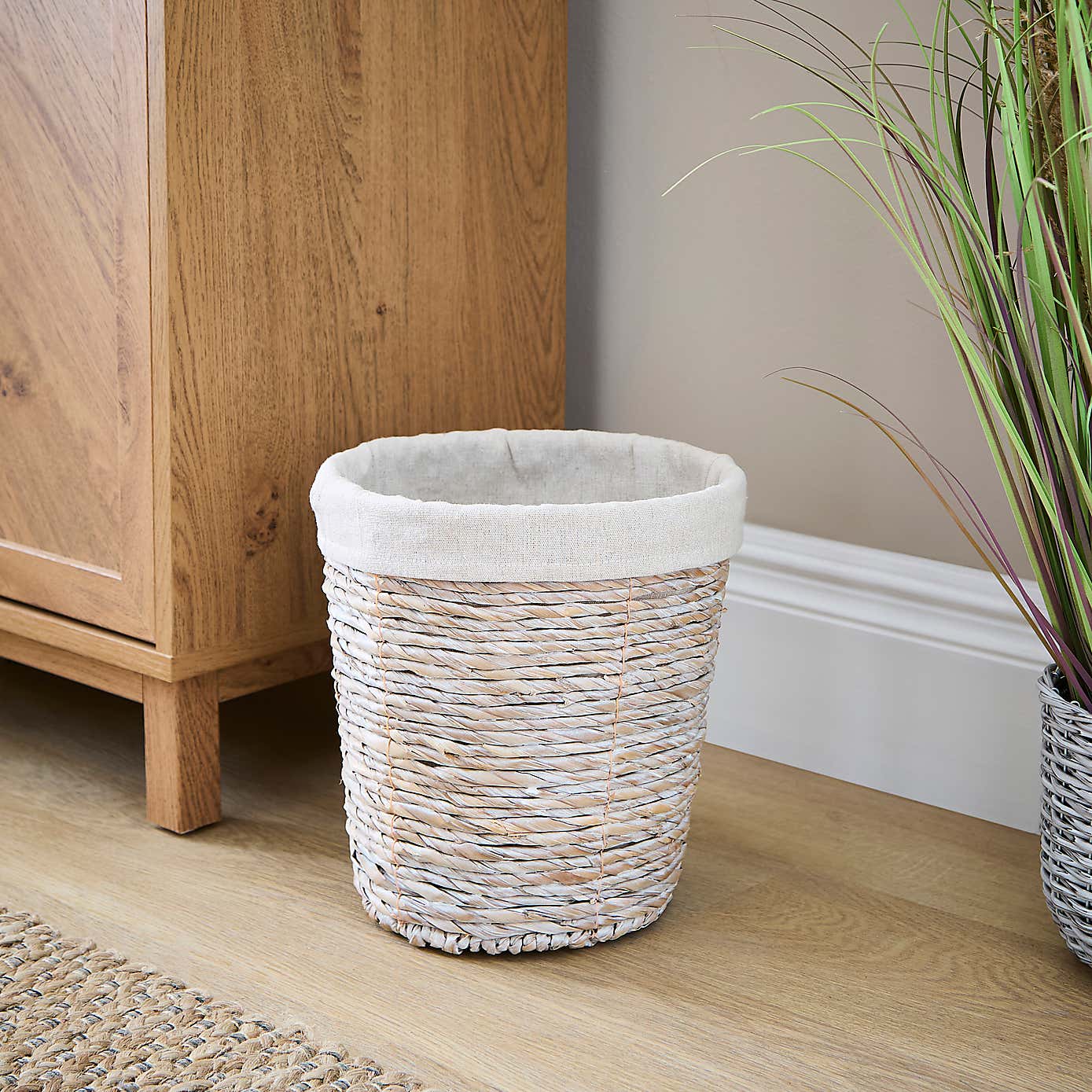 Whitewashed Wicker Bin