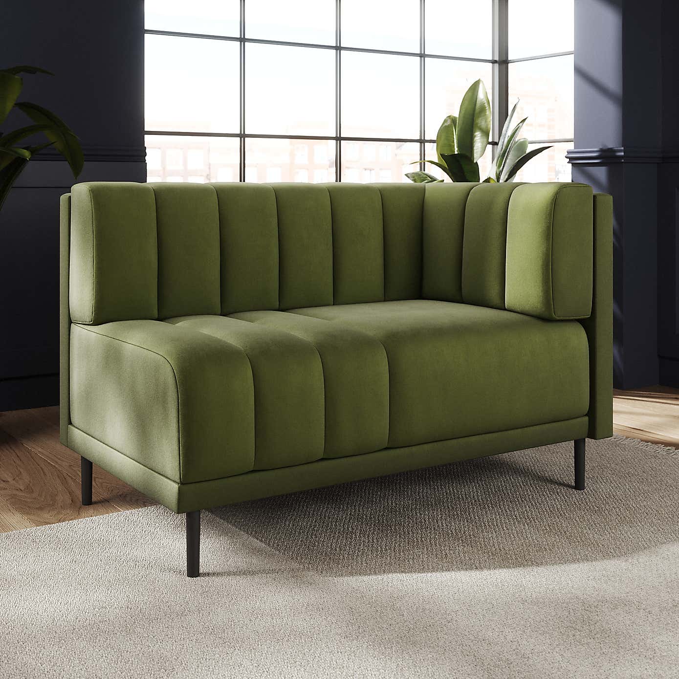 Amali Corner Dining Bench, Matte Plush Velvet