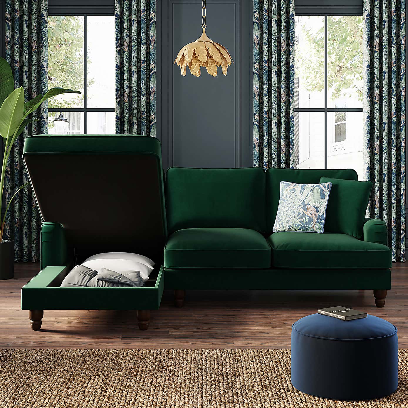 Beatrice Matte Velvet 4 Seater Corner Chaise Double Sofa Bed