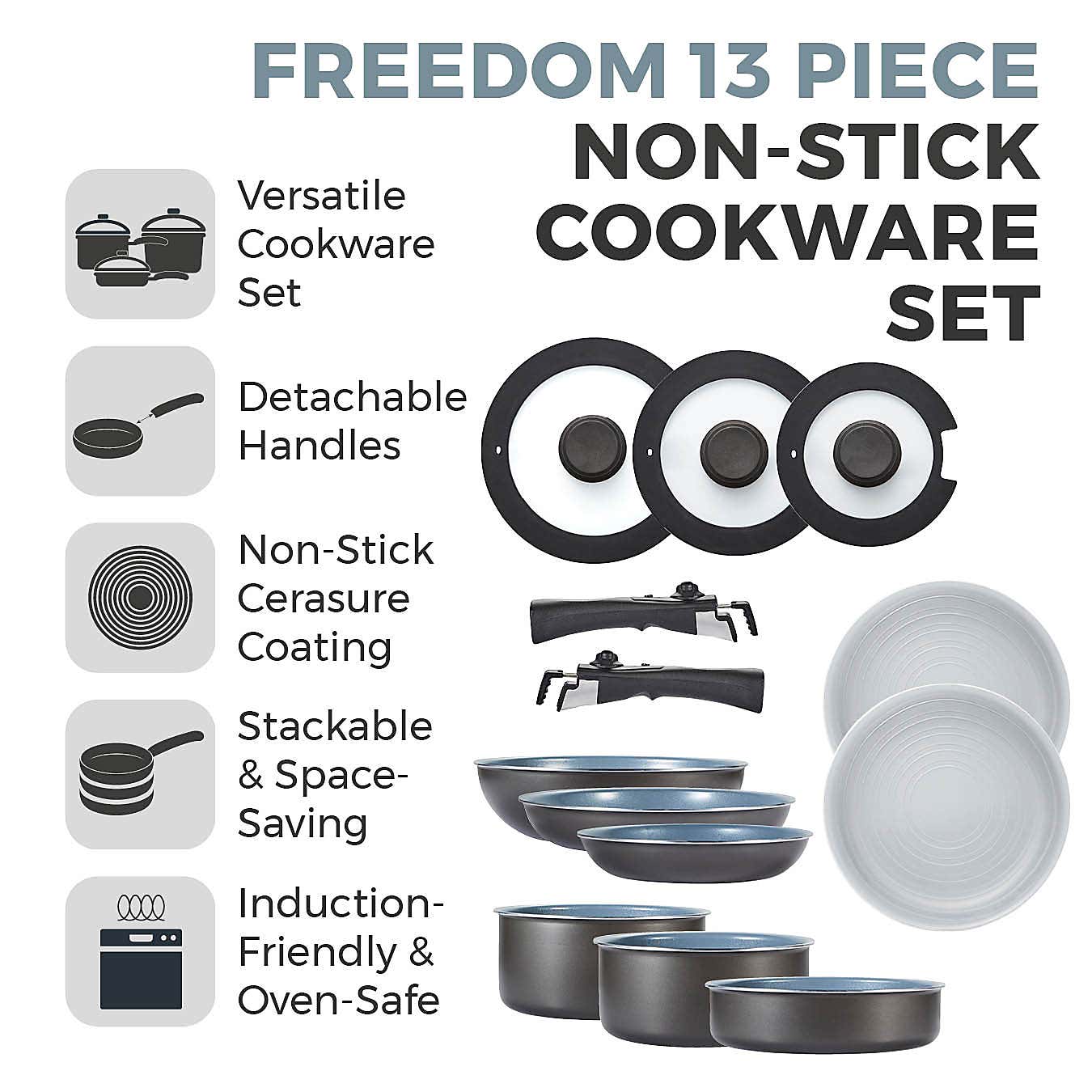 Tower Freedom Non-Stick Aluminium 13 Piece Pan Set