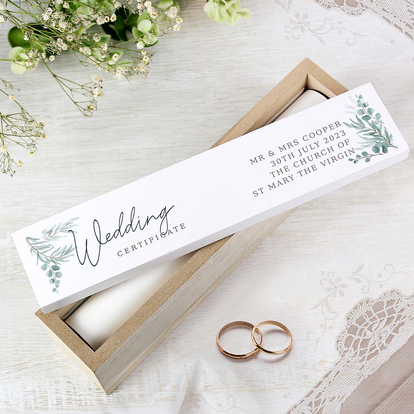 Personalised Botanical Wooden Certificate Holder