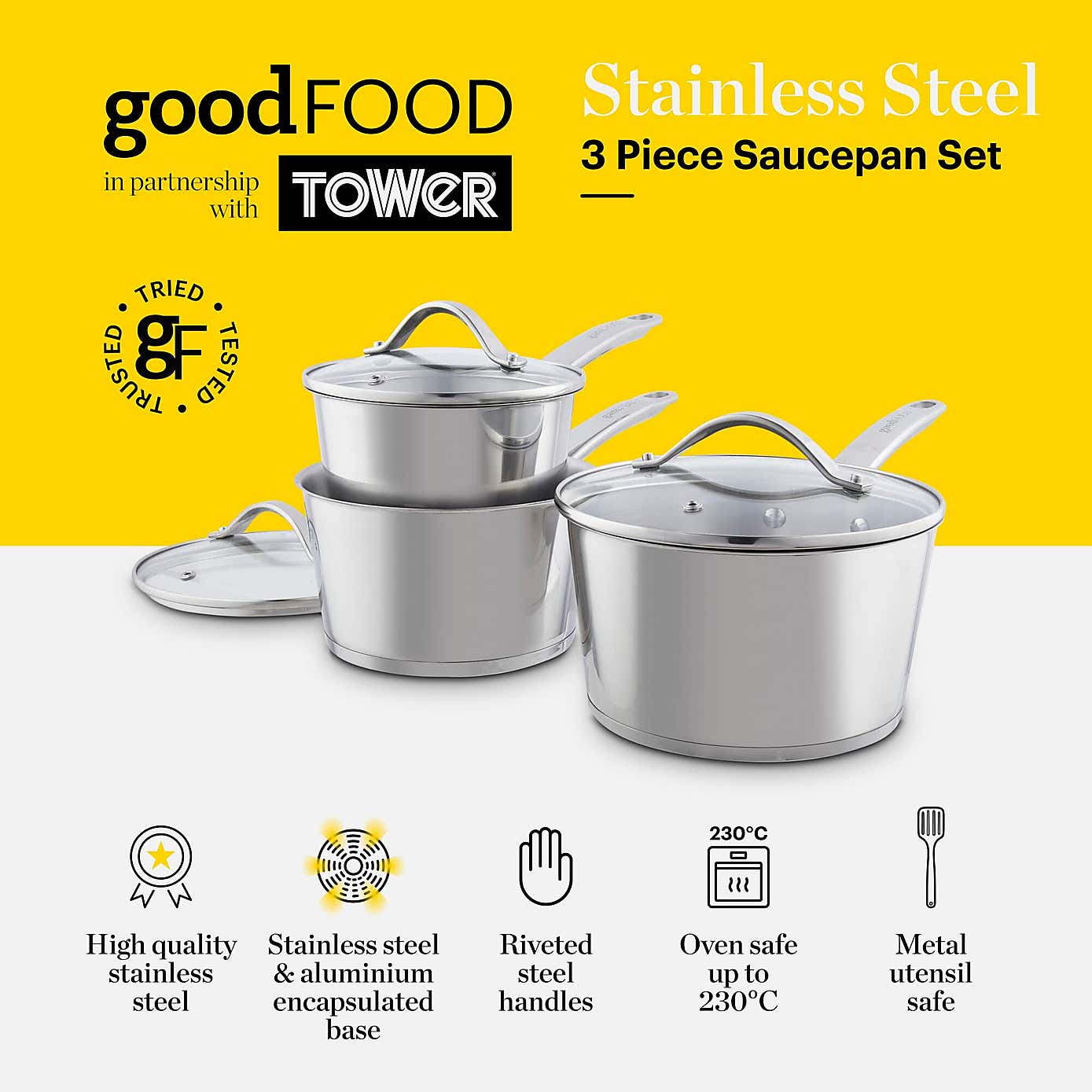 Good Food 3 Piece Saucepan Set