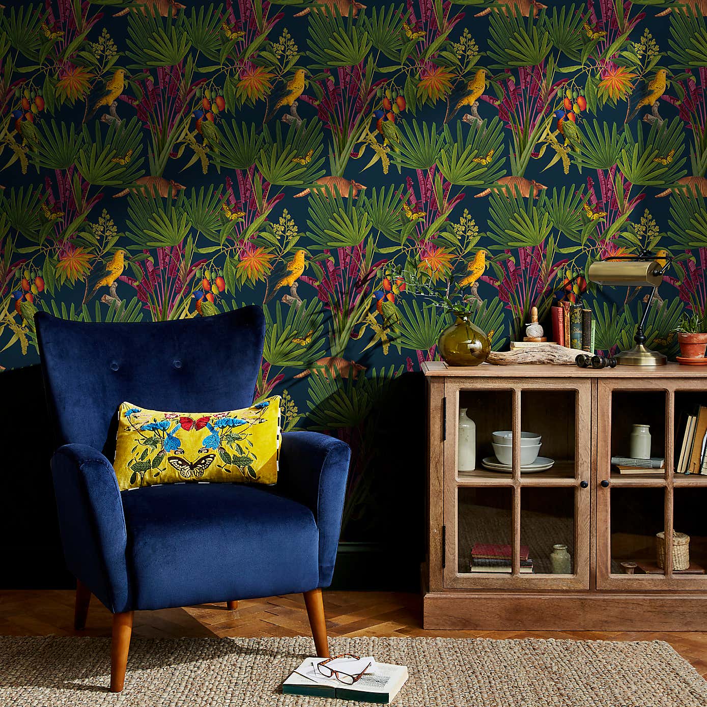 Tropical Treasures Navy Wallpaper