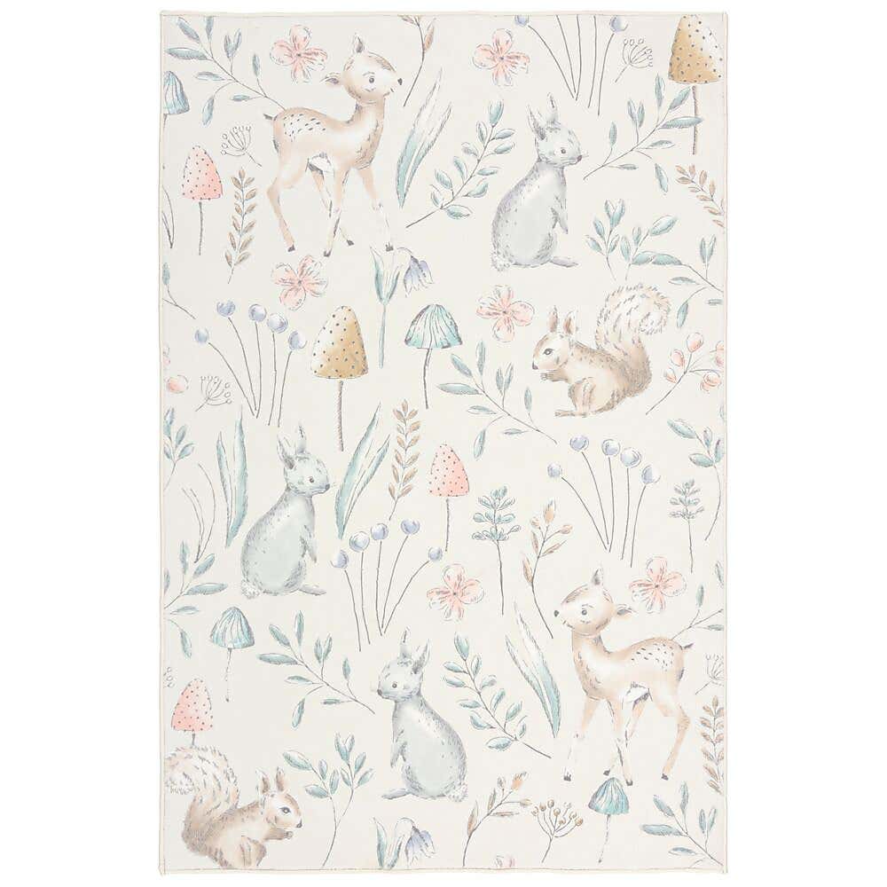 Woodland Animals Washable Faux Fur Rug
