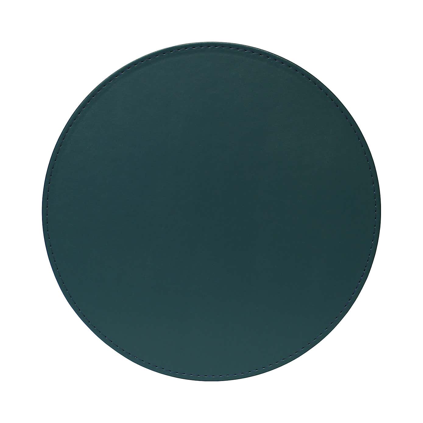 Set of 4 Peacock & Navy Faux Leather Reversible Round Placemats