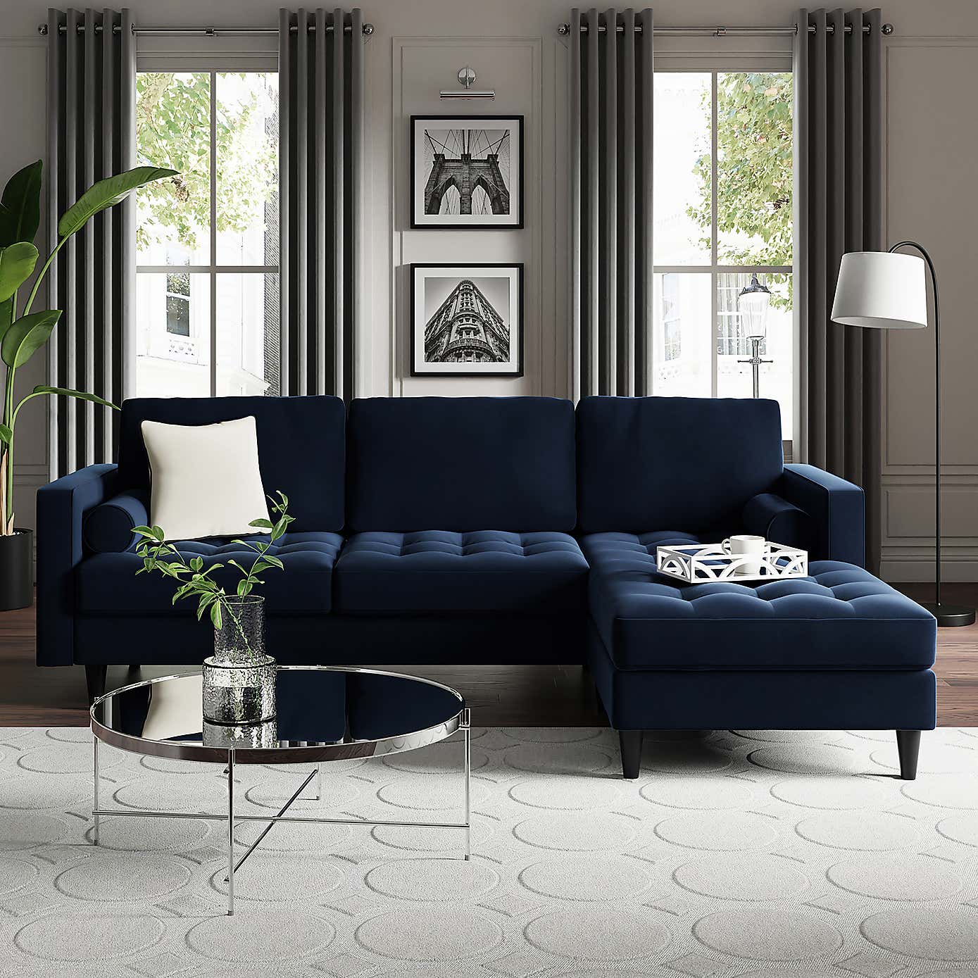 Zoe 4 Seater Corner Double Sofa Bed, Velvet