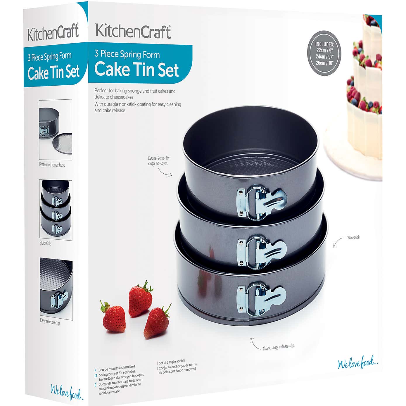 Set of 3 Carbon Steel Springform Round Cake Tins