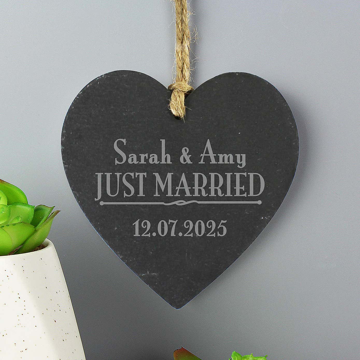 Personalised Just Married... Slate Heart Decoration
