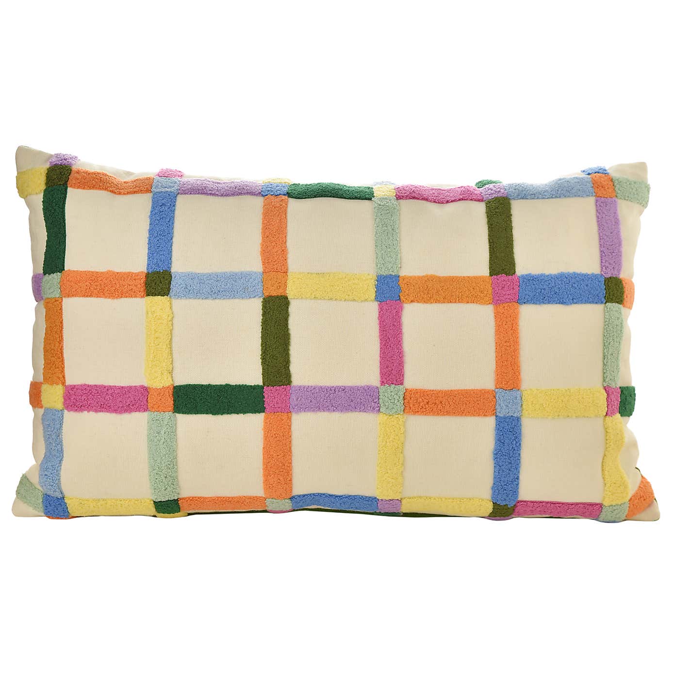 Raspberry Blossom Tufted Cotton Checked Rectangular Cushion