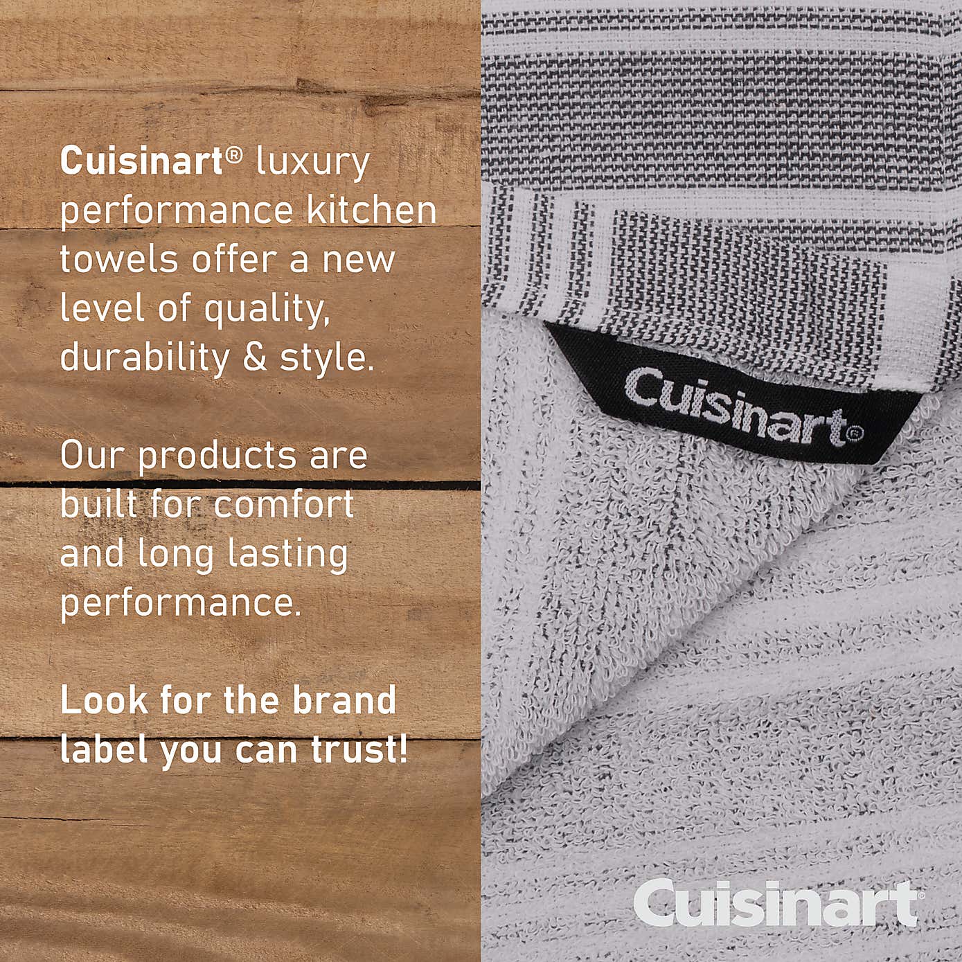 Cuisinart Set of 2 Grey Striped Tea Towels and Single Oven Gloves