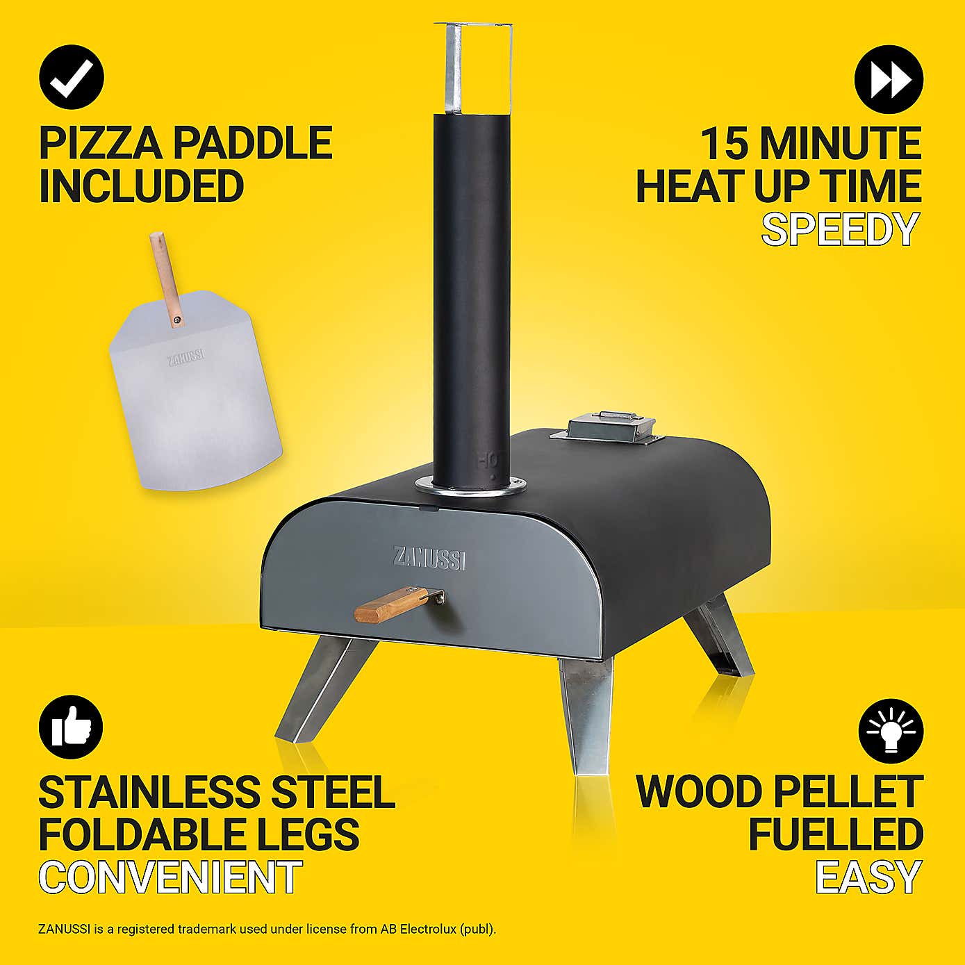 Zanussi Wood Pellet Pizza Oven with Paddle & Cover