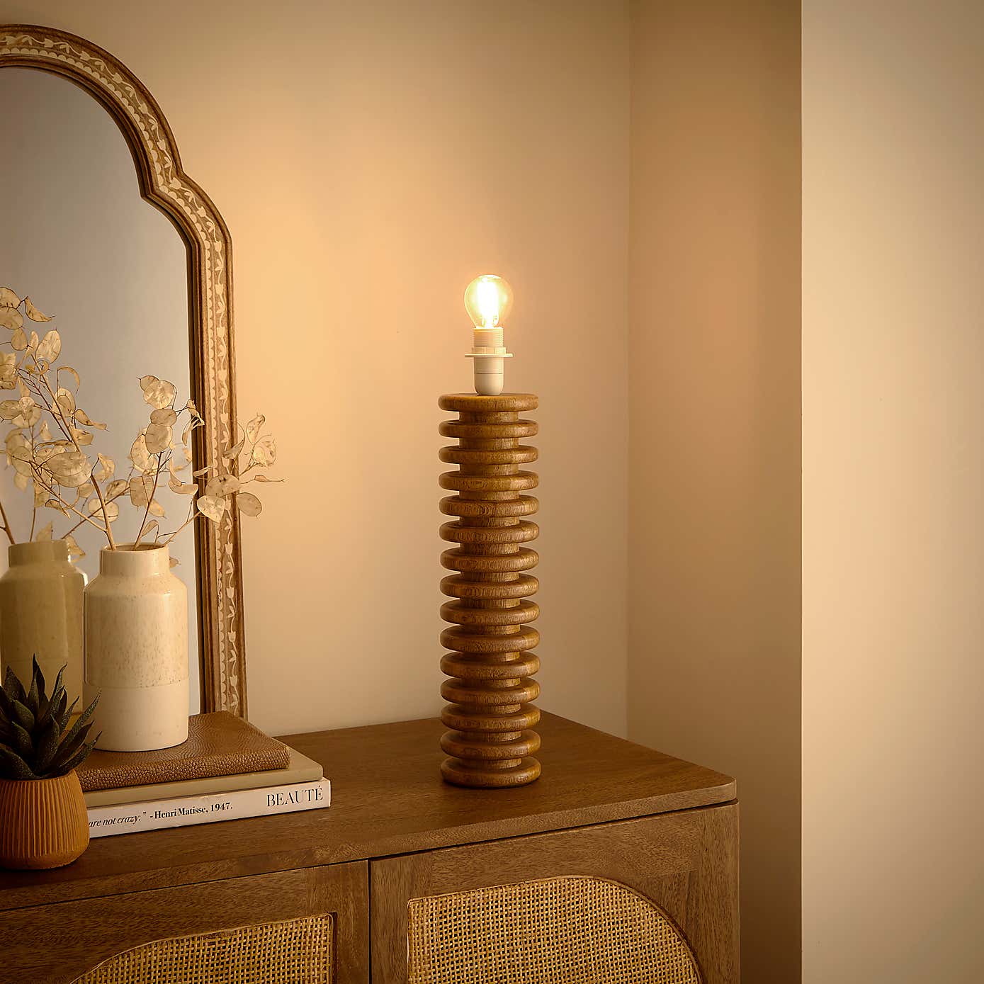 Maple Ribbed Wooden Table Lamp Base