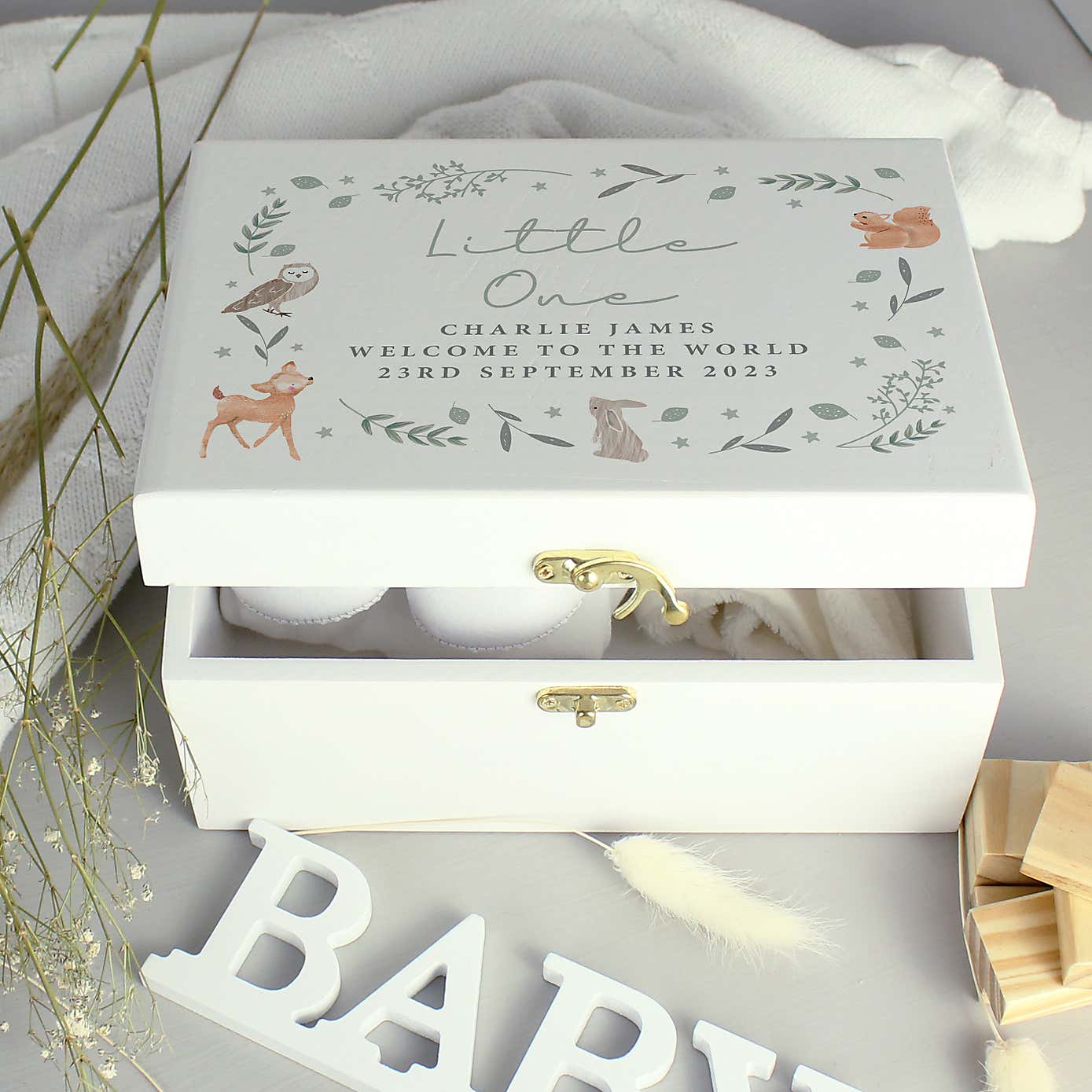 Personalised Woodland Animals Wooden Keepsake Box