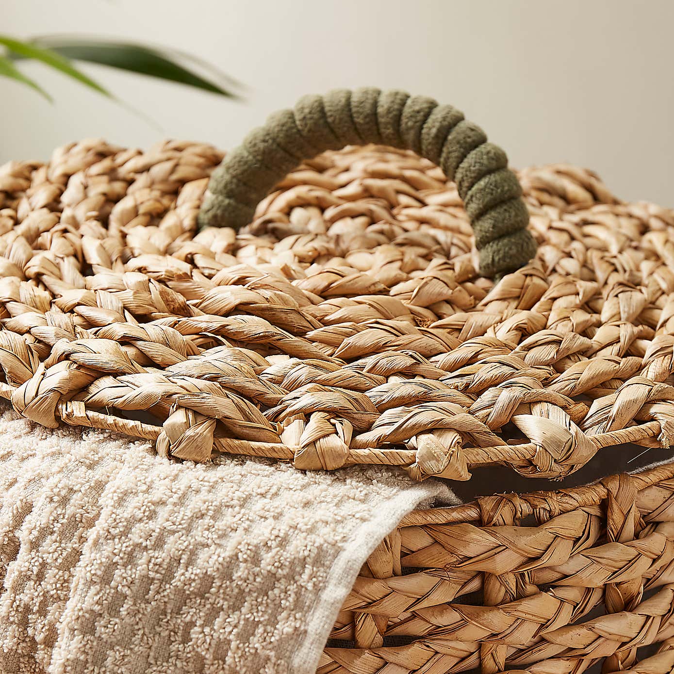 Rope Olive Green Stripe Rush Laundry Basket