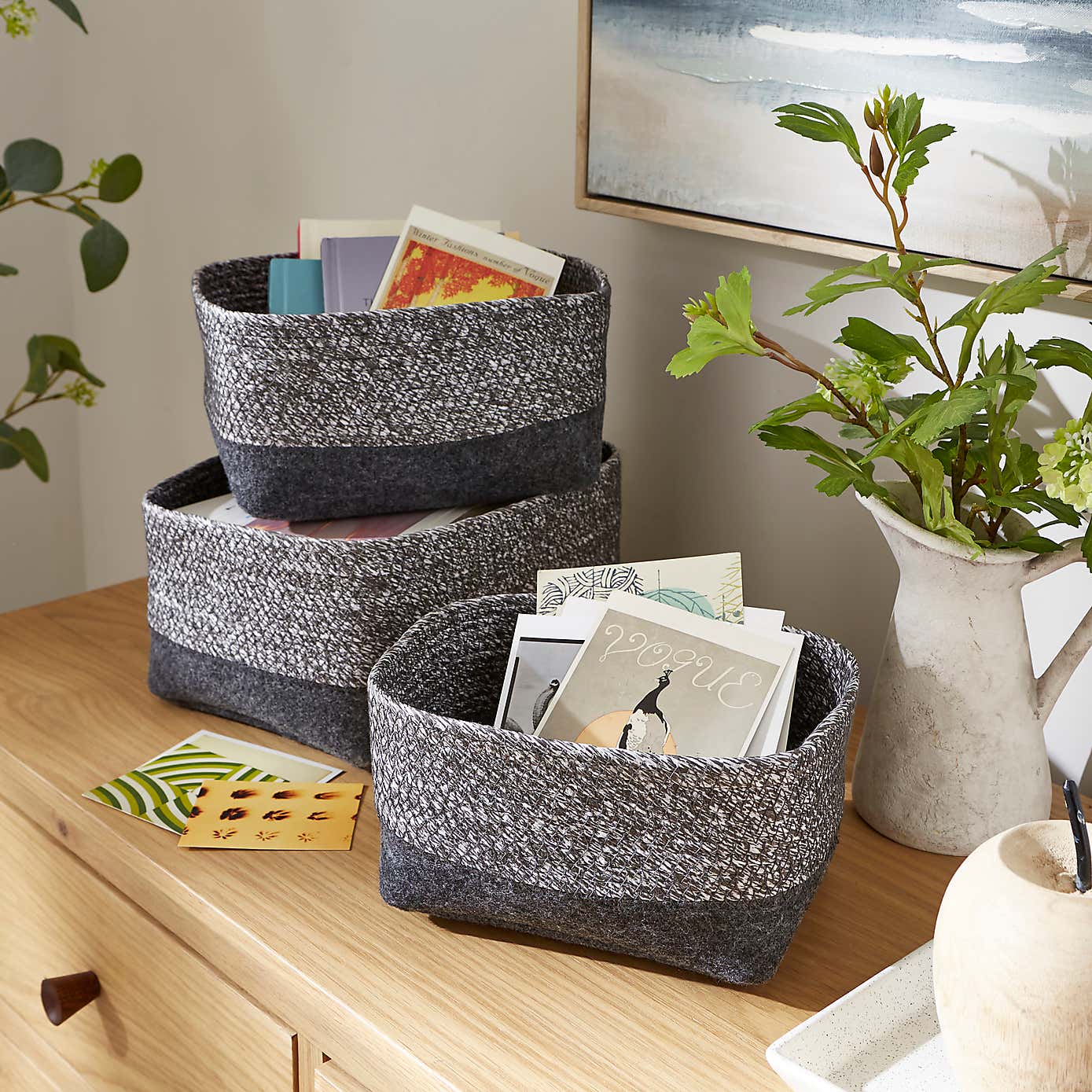 Set of 3 Felt Fabric Storage Boxes