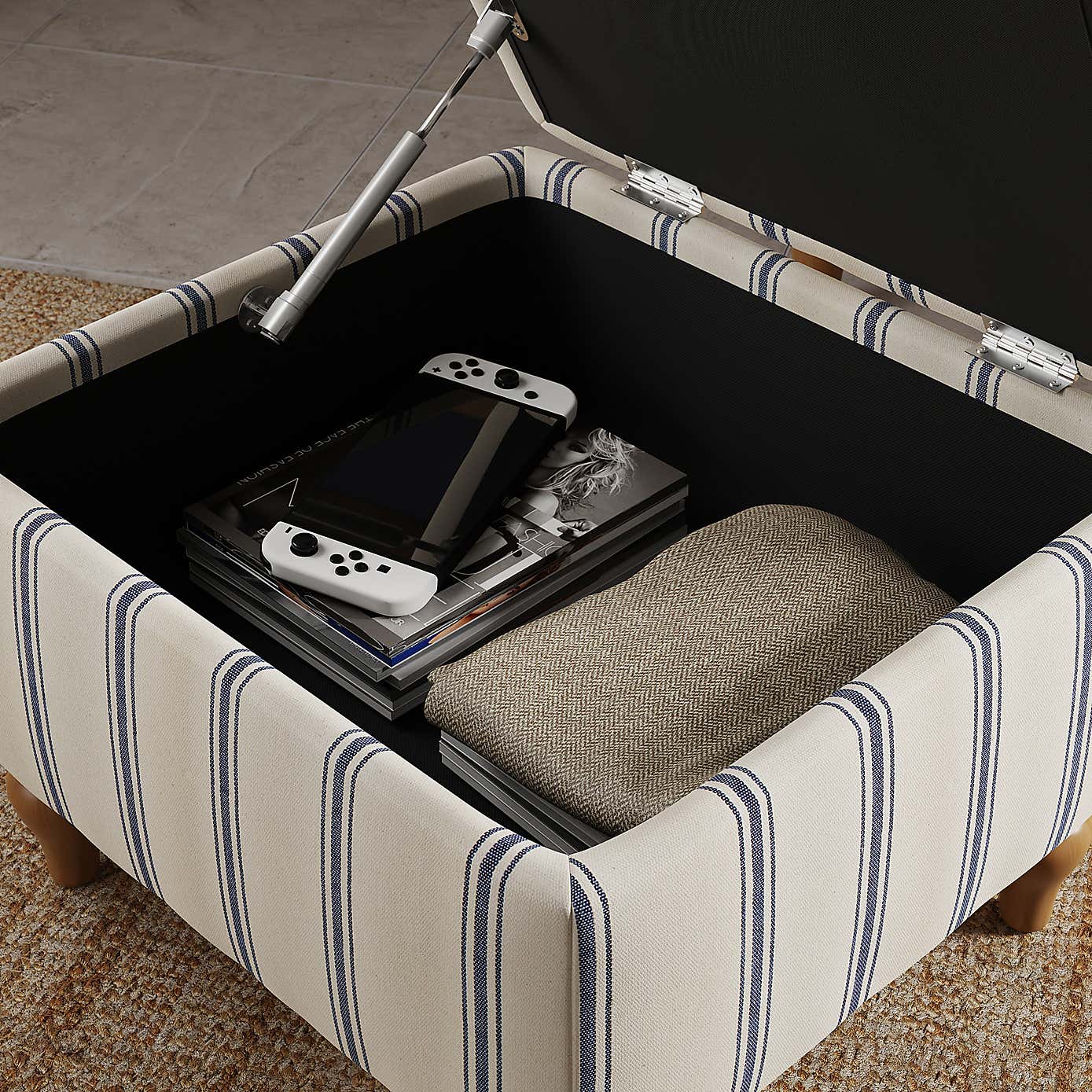 Oswald Stripe Storage Footstool