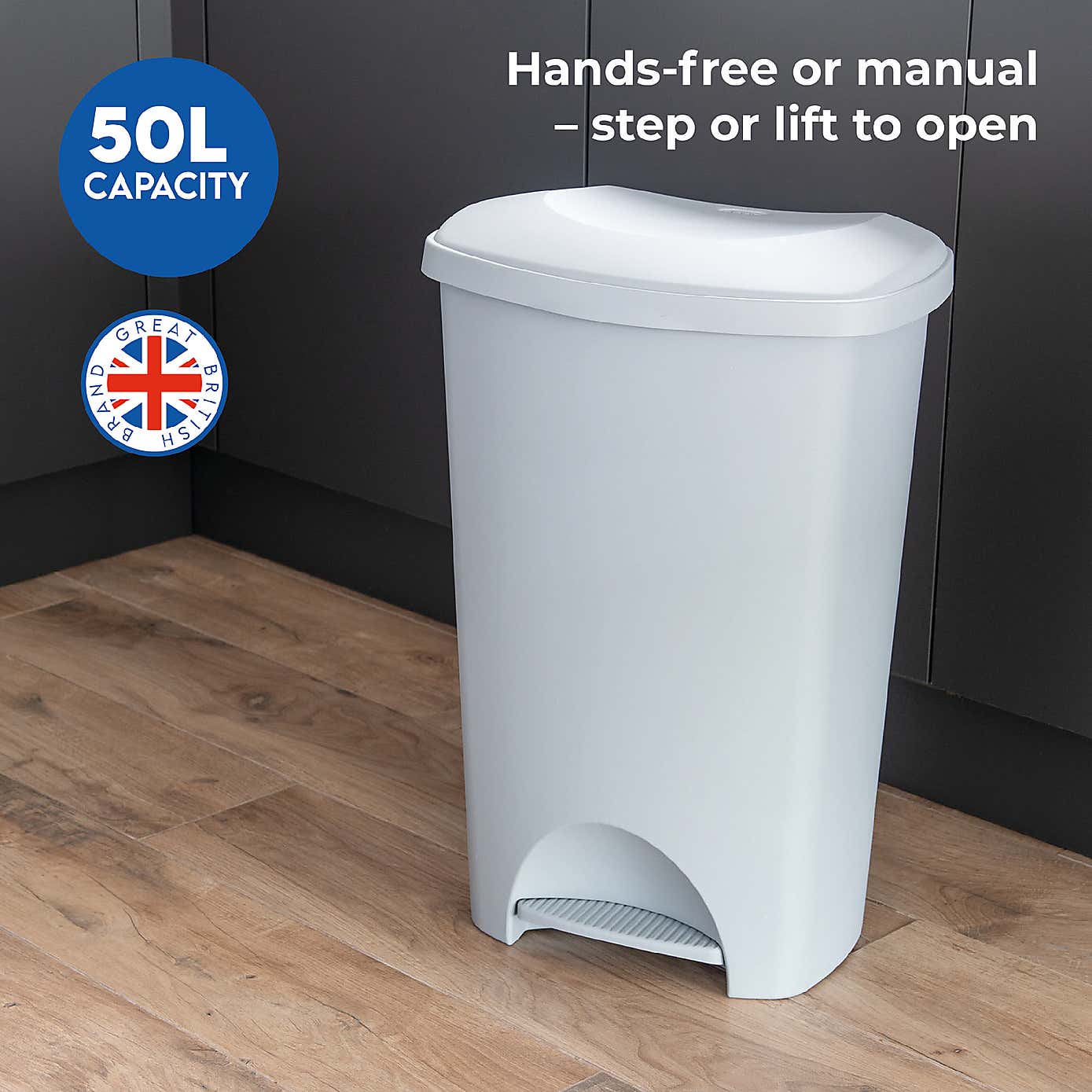 Addis Plastic 50L Pedal Bin Grey