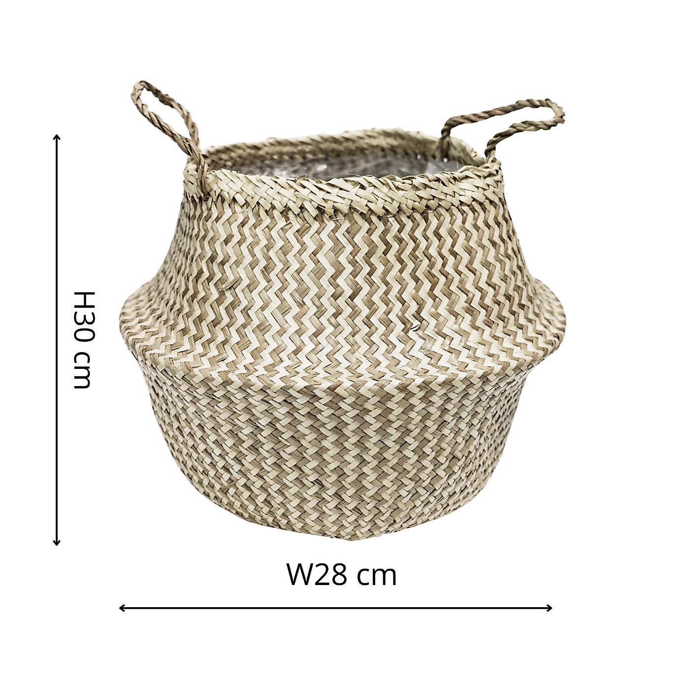 Medium Seagrass Chevron White Lined Basket