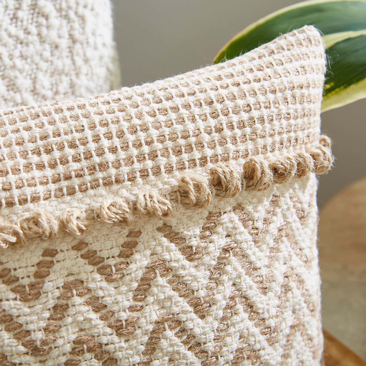 Jute Ivory Zig Zag Square Cushion