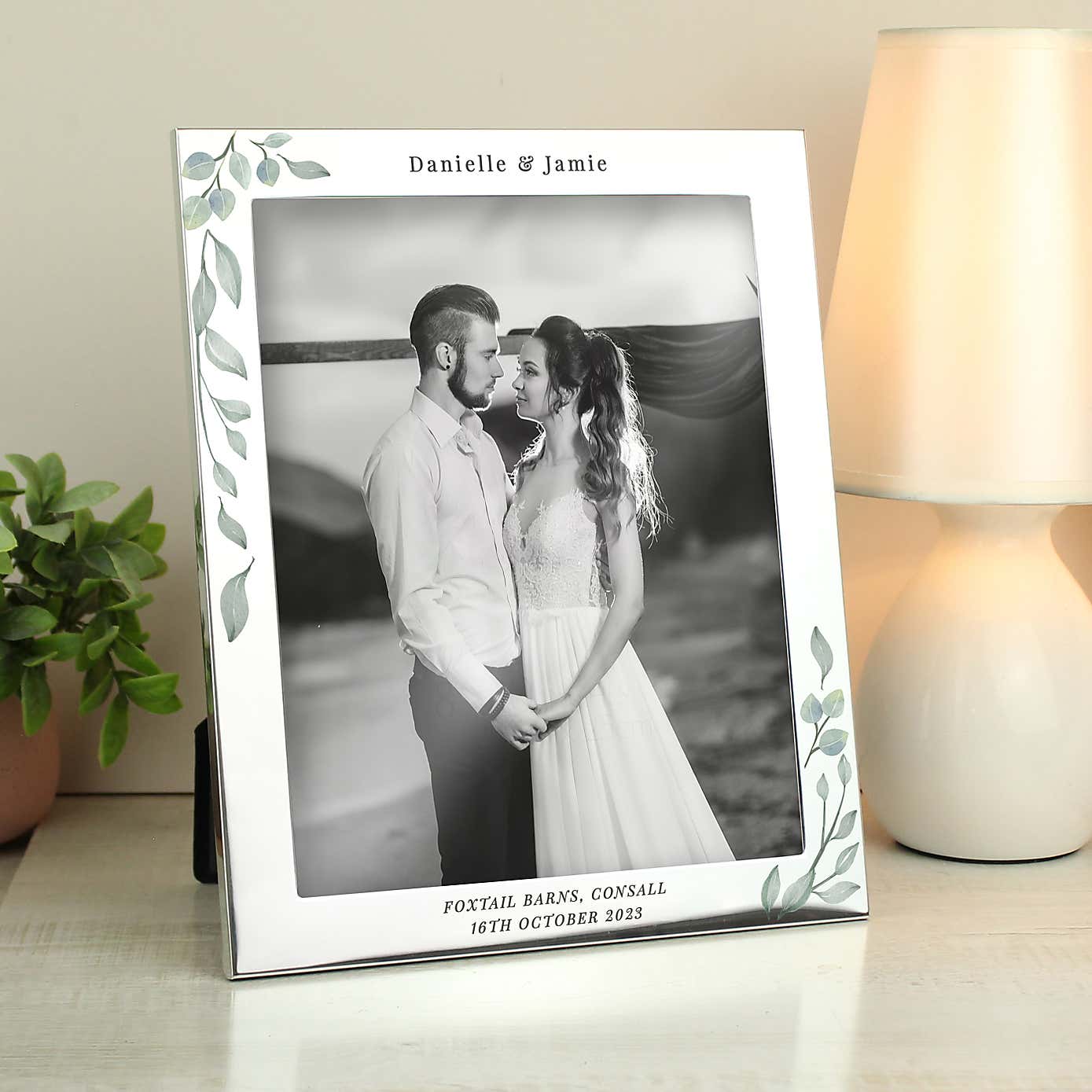 Personalised Botanical Silver Portrait Photo Frame