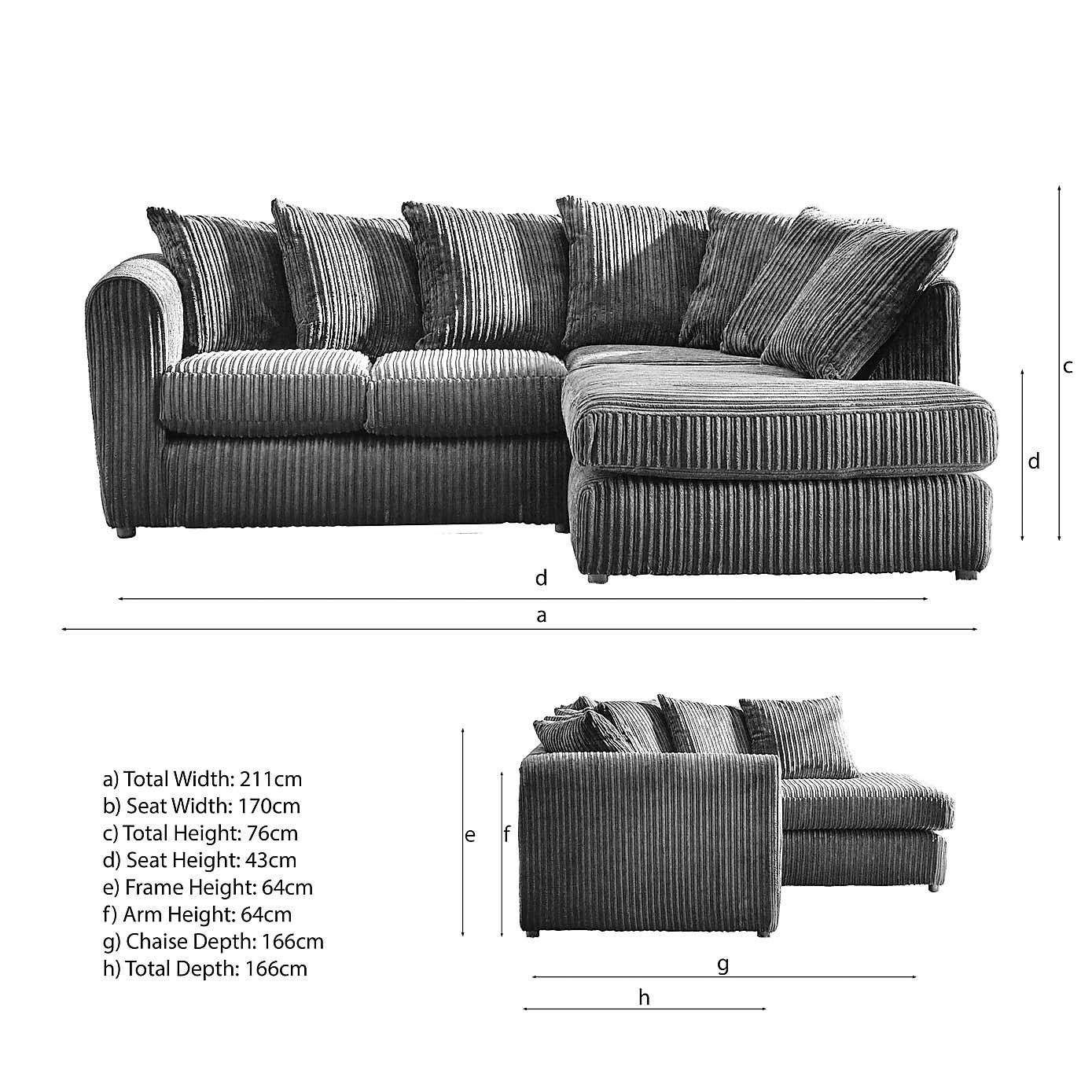 Blake Jumbo Cord Right Hand Corner Sofa